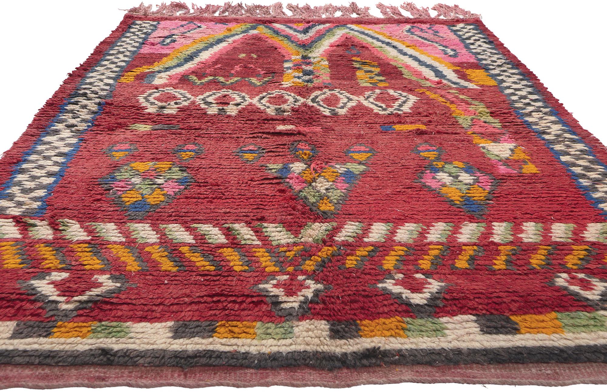 Hand-Knotted Vintage Rehamna Moroccan Rug, Maximalist Style Meets Tribal Enchantment For Sale