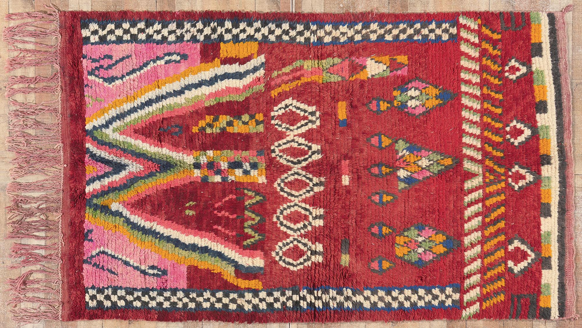 Vintage Rehamna Moroccan Rug, Maximalist Style Meets Tribal Enchantment For Sale 3