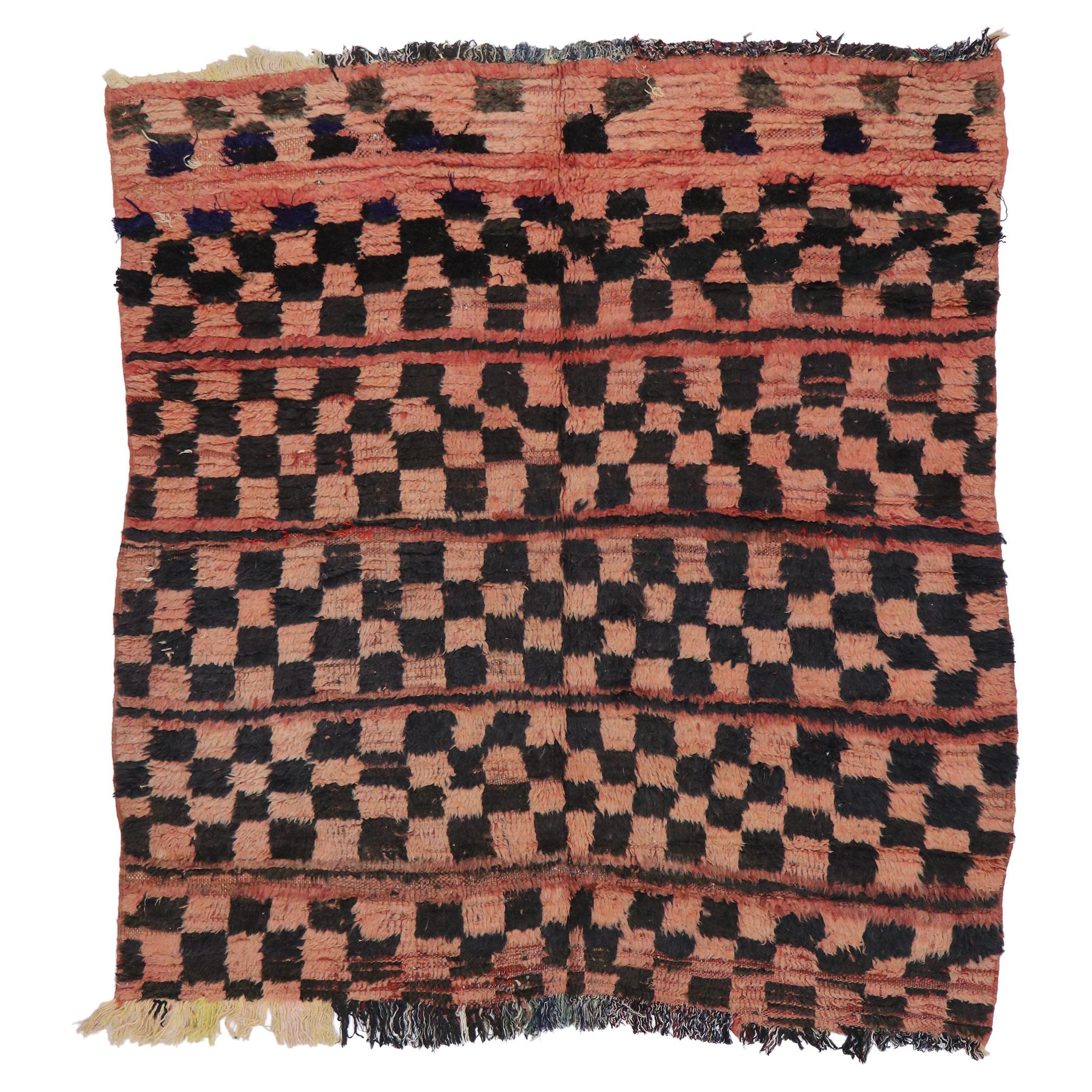 Vintage Berber Moroccan Rug, Boujad Saddlebag with Bauhaus Style
