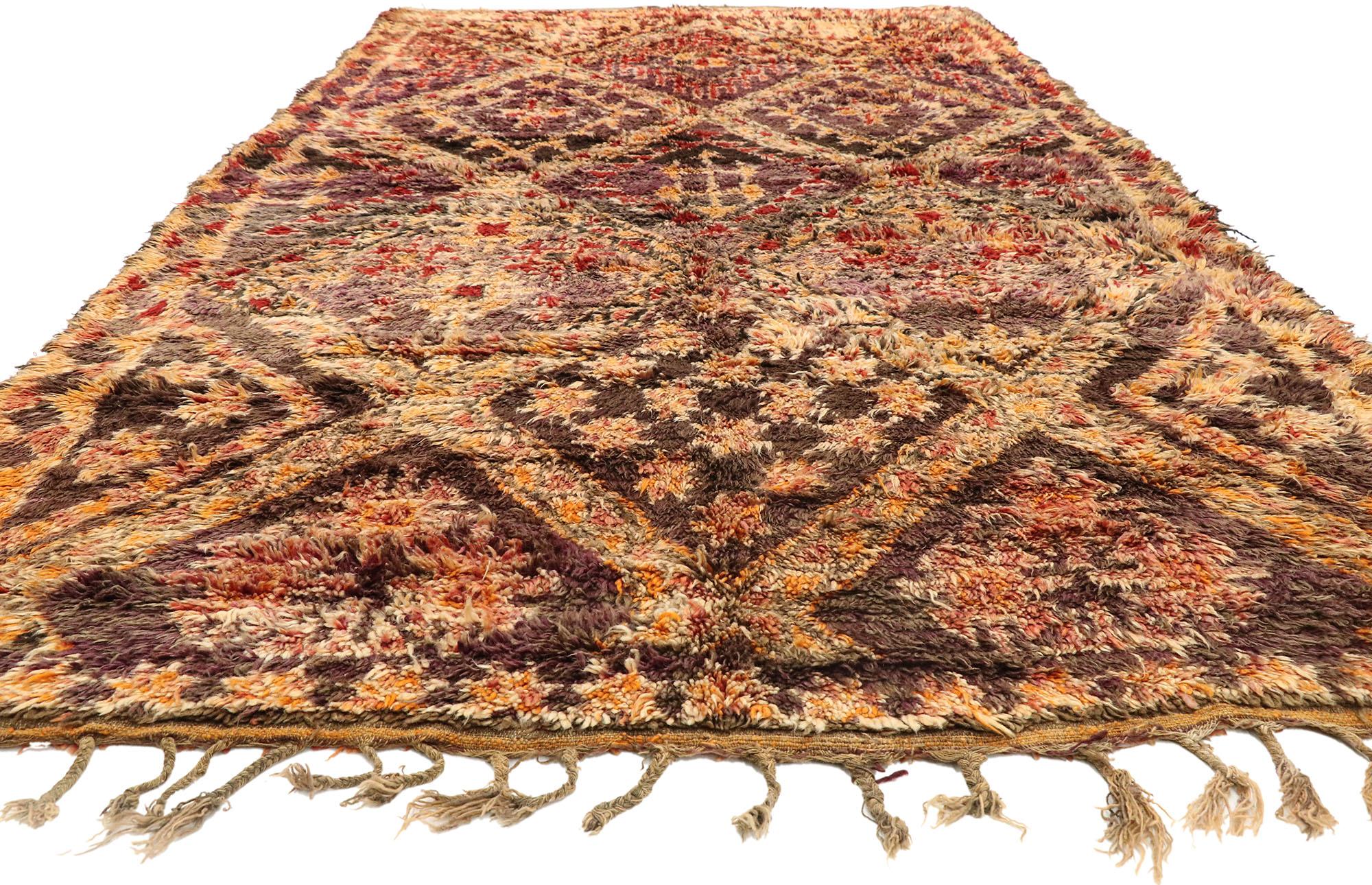 Tribal Vintage Berber Moroccan Rug, Brown Zayane Carpet with Mid-Century Modern Style