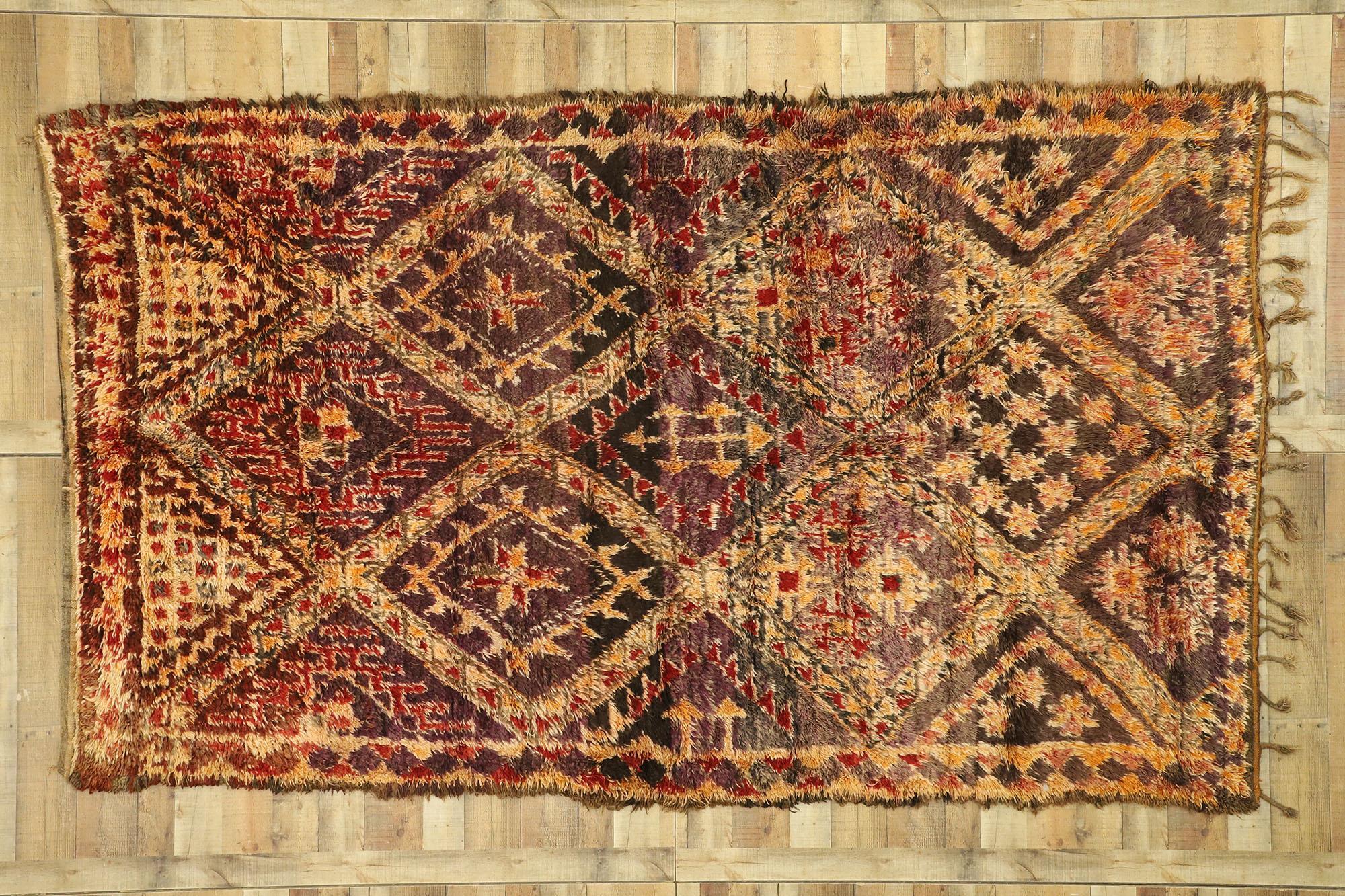 Vintage Berber Moroccan Rug, Brown Zayane Carpet with Mid-Century Modern Style 1