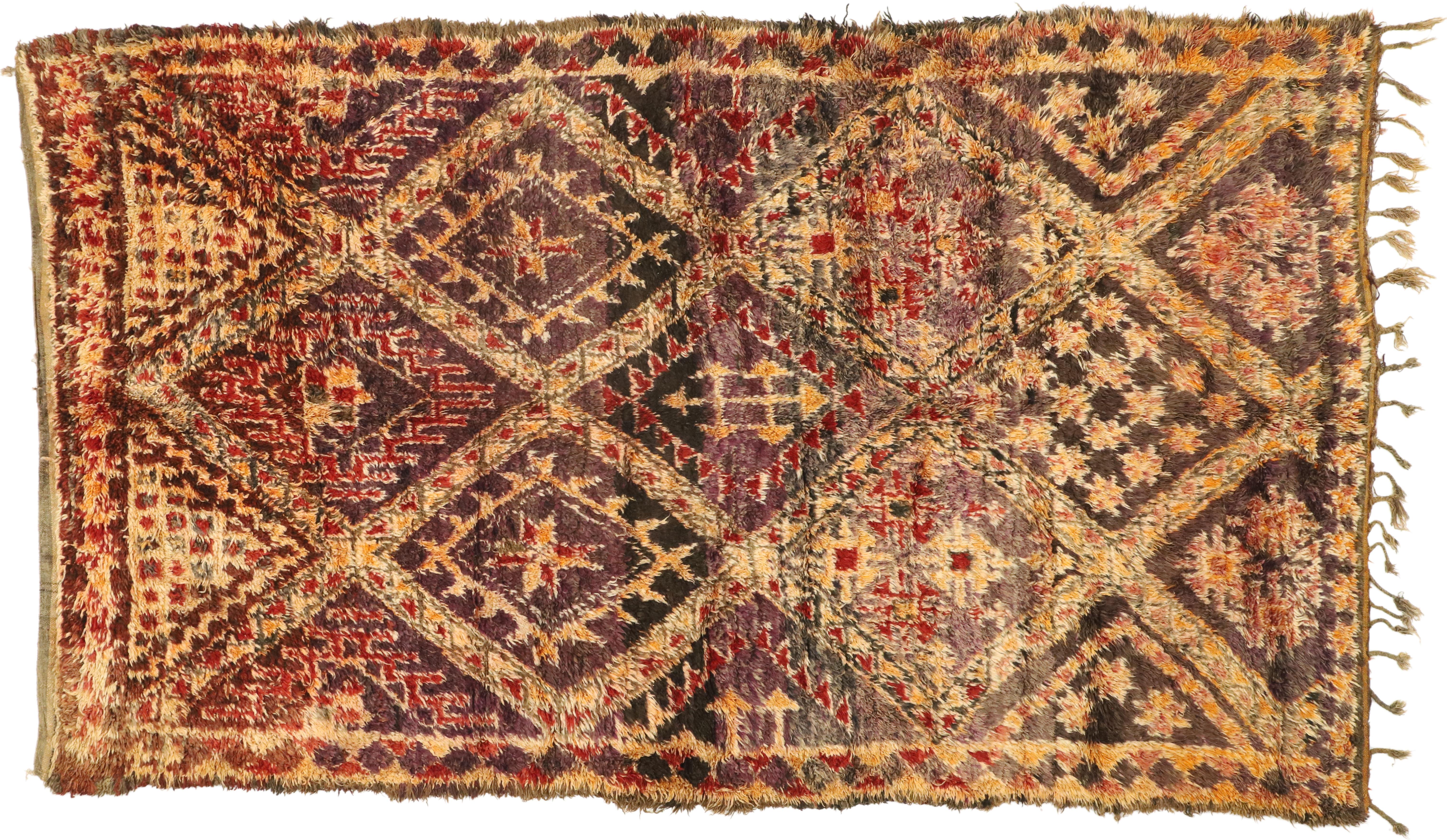 Vintage Berber Moroccan Rug, Brown Zayane Carpet with Mid-Century Modern Style 2