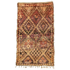 Vintage Berber Moroccan Rug, Brown Zayane Carpet with Mid-Century Modern Style