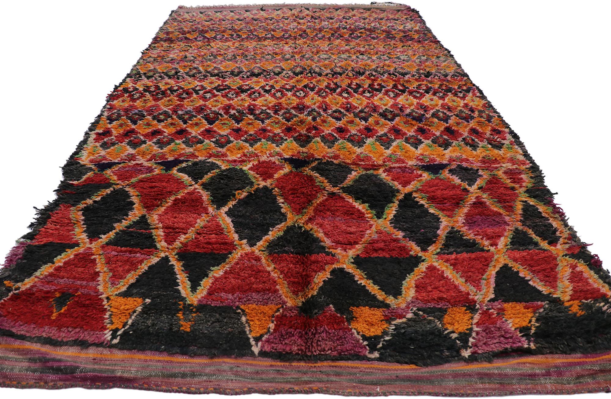 Bohemian Vintage Berber Moroccan Rug, Colorfully Curated Meets Boho Chic For Sale