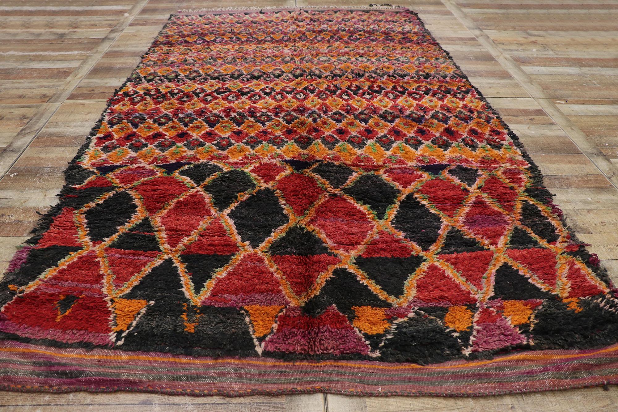 Wool Vintage Berber Moroccan Rug, Colorfully Curated Meets Boho Chic For Sale
