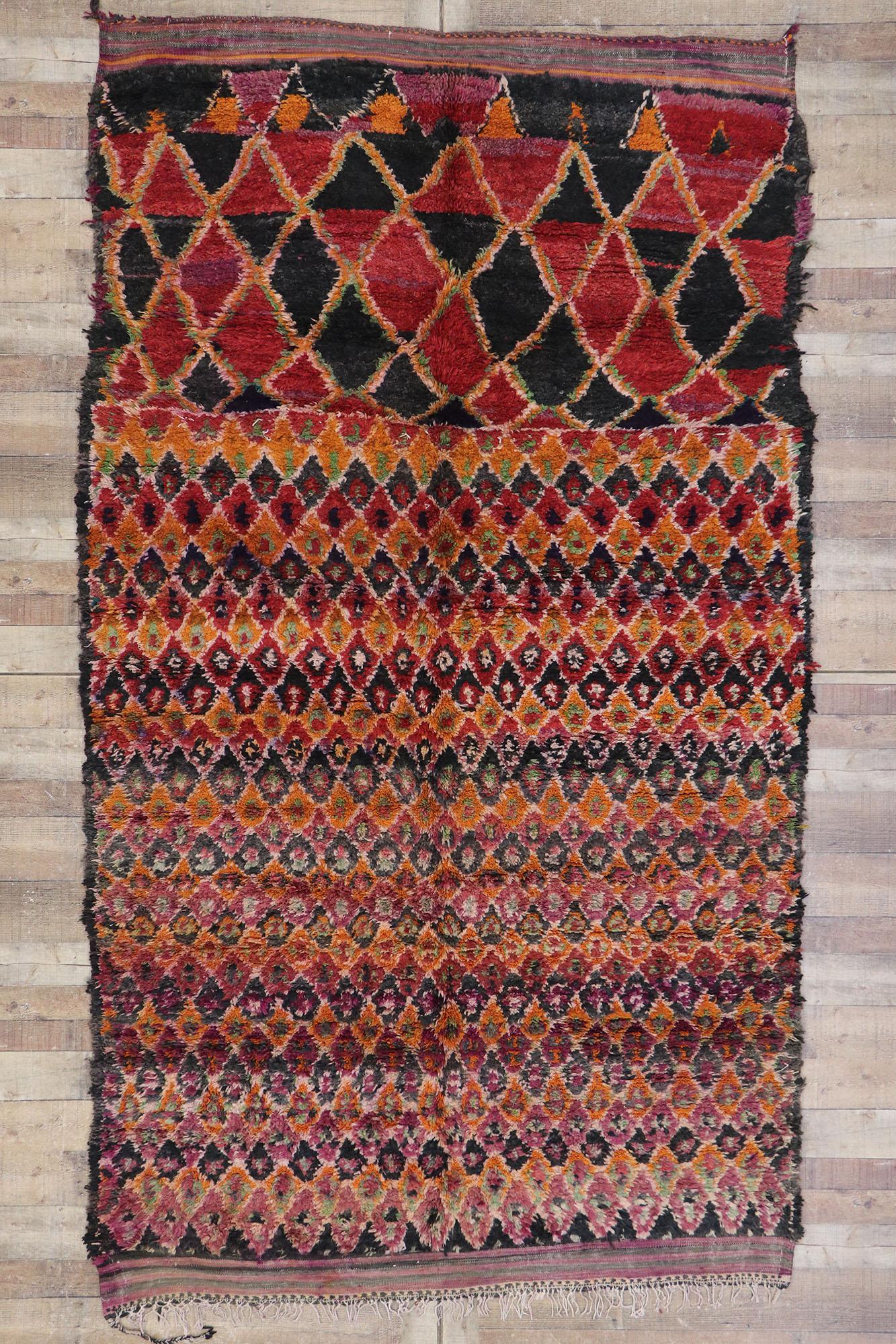 Vintage Berber Moroccan Rug, Colorfully Curated Meets Boho Chic For Sale 1