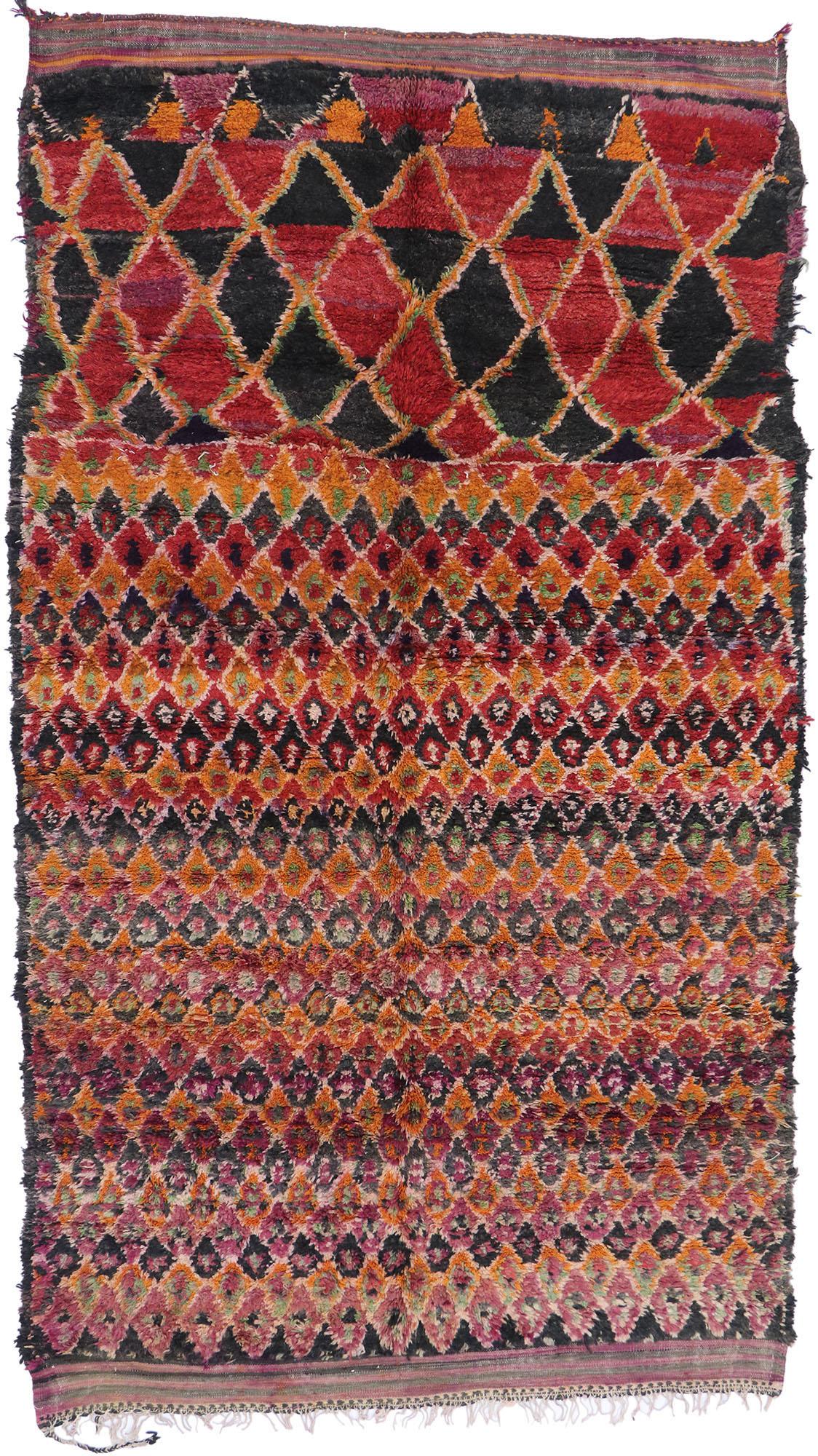 Vintage Berber Moroccan Rug, Colorfully Curated Meets Boho Chic For Sale 2