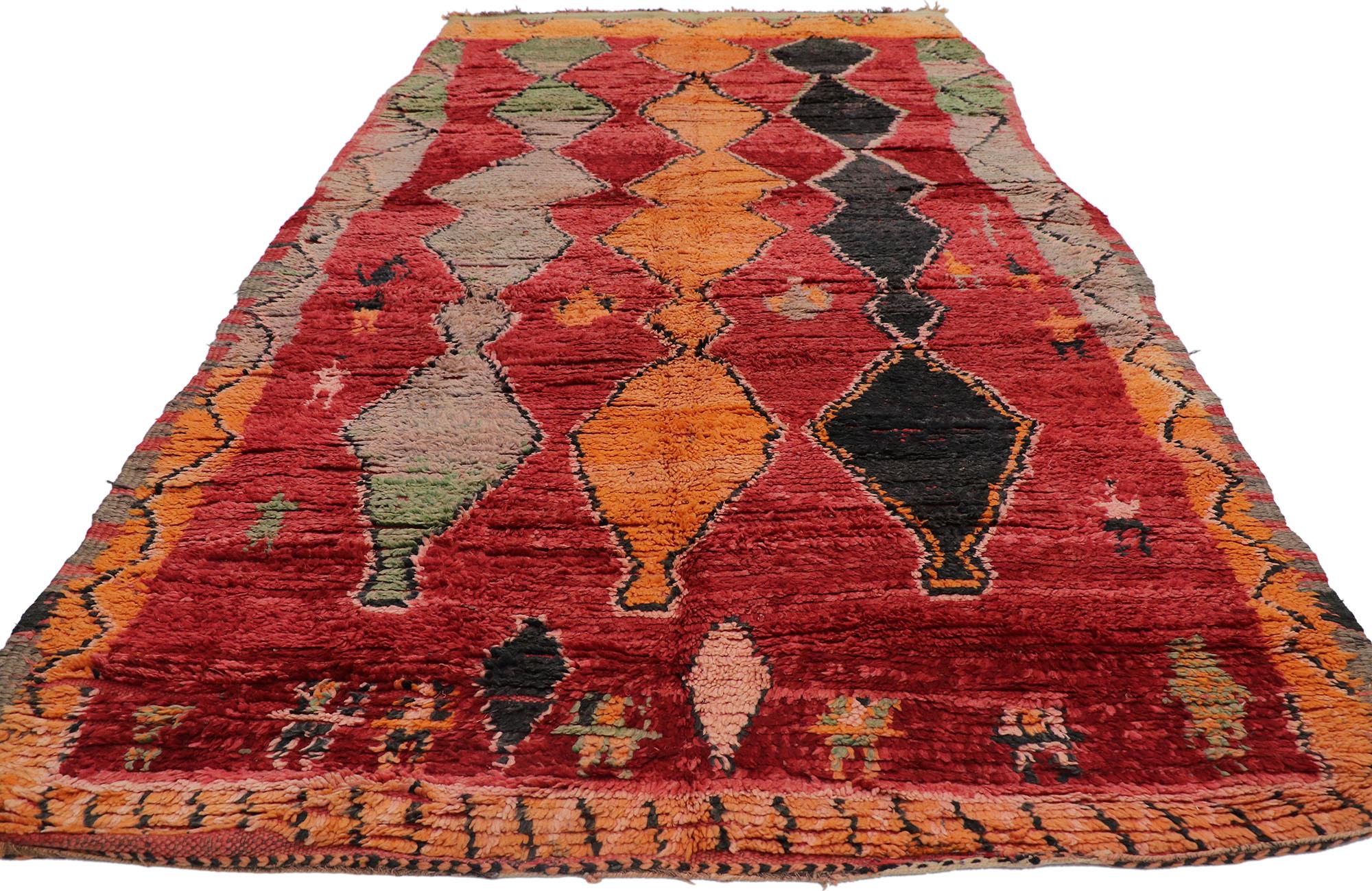 Tribal Vintage Berber Moroccan Rug, Cozy Nomad Meets Maximalist Style For Sale