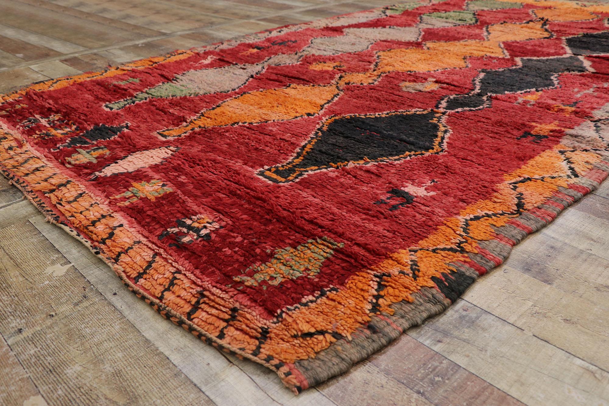 Wool Vintage Berber Moroccan Rug, Cozy Nomad Meets Maximalist Style For Sale