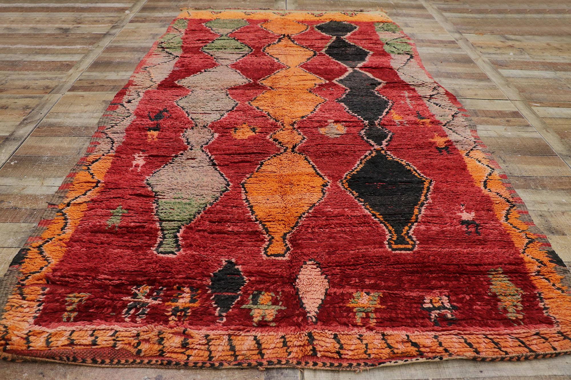 Vintage Berber Moroccan Rug, Cozy Nomad Meets Maximalist Style For Sale 1