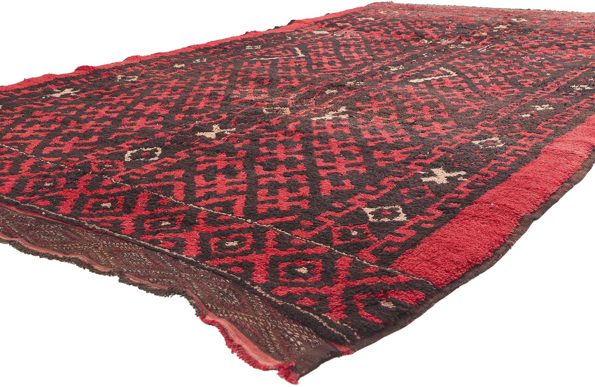 20182 Vintage Taznakht Moroccan Rug, 05'08 x 09'06. Embark on a journey into the rich legacy of the Taznakht Tribe, where skilled hands in the High Atlas Mountains of southern Morocco crafted this hand-knotted wool vintage Moroccan rug—an exquisite