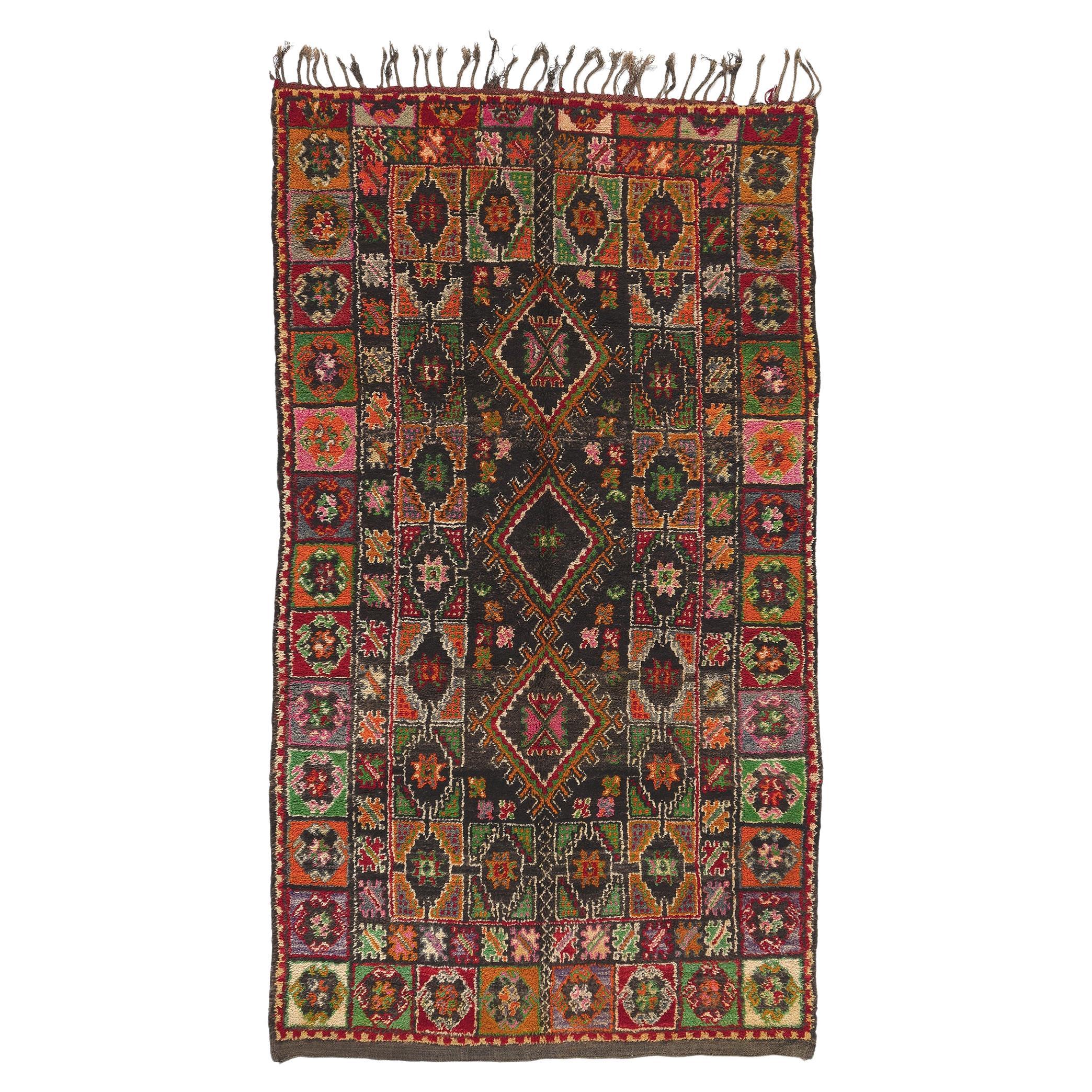 Vintage Boujad Moroccan Rug, Eclectic Jungalow Meets Colorful Boho For Sale