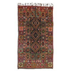 Marokkanischer Boujad-Teppich im Vintage-Stil, Eklektischer Dschungel auf buntem Boho