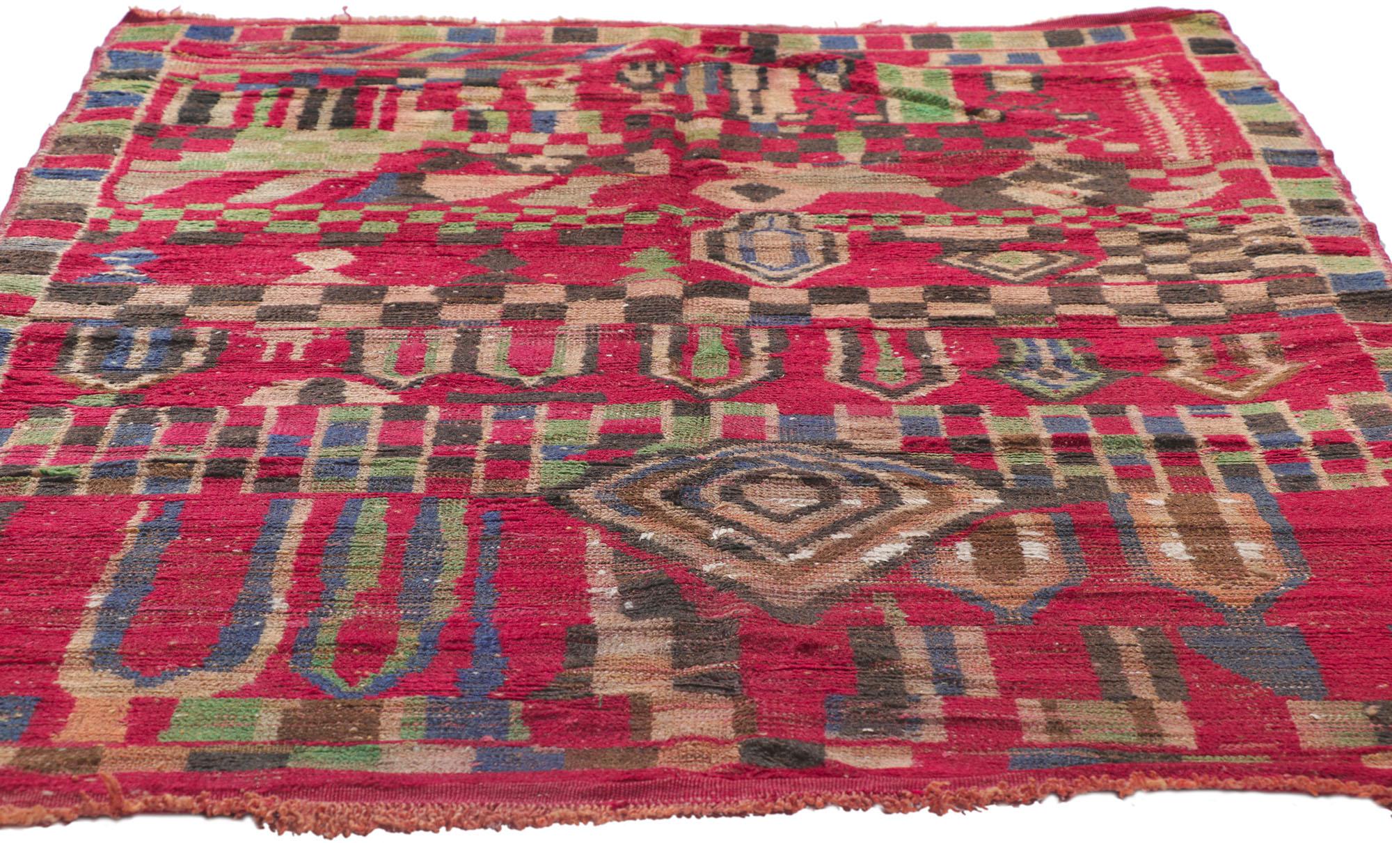Tribal Vintage Berber Moroccan Rug with Color Block Design For Sale