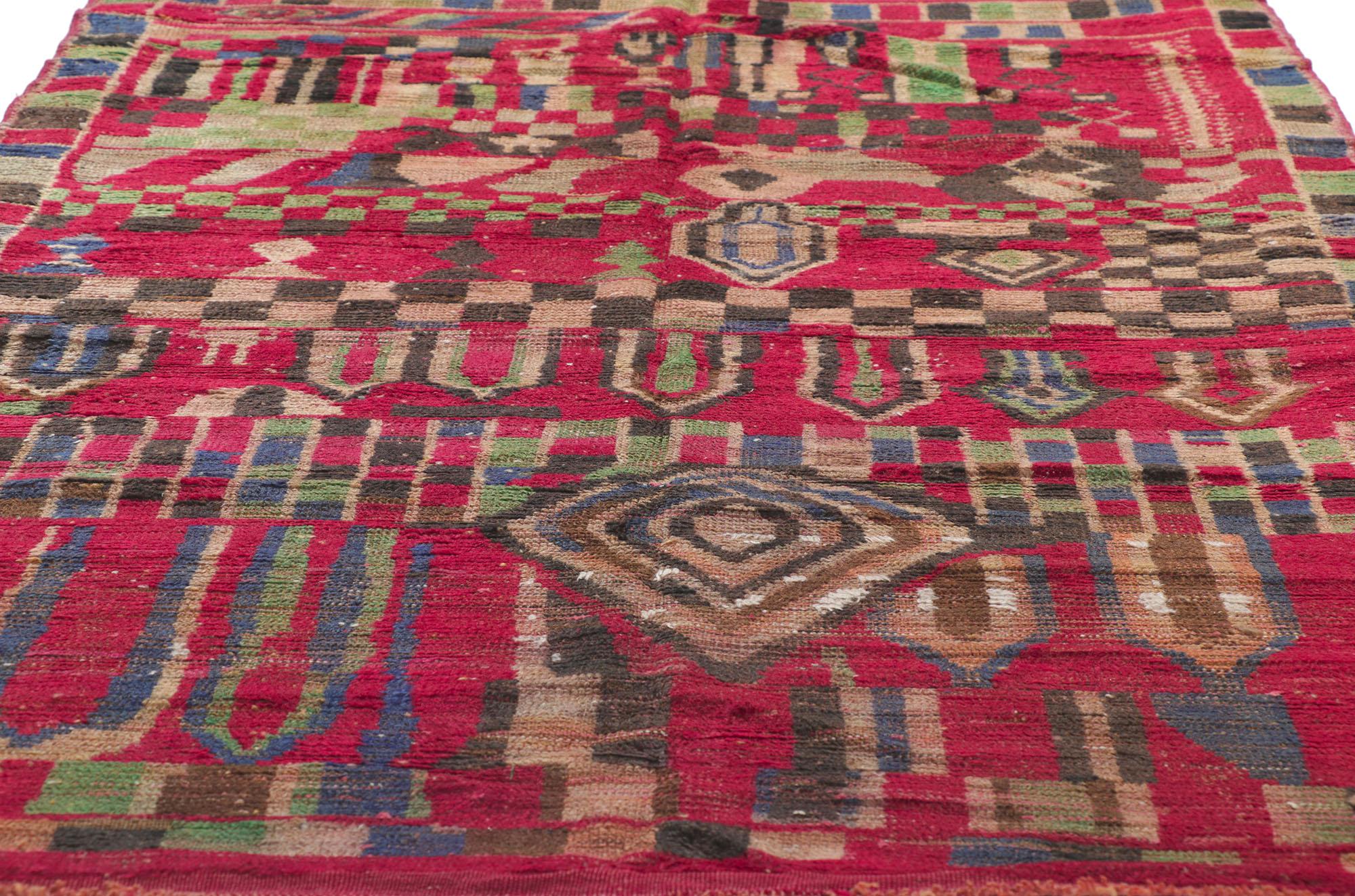 Hand-Knotted Vintage Berber Moroccan Rug with Color Block Design For Sale