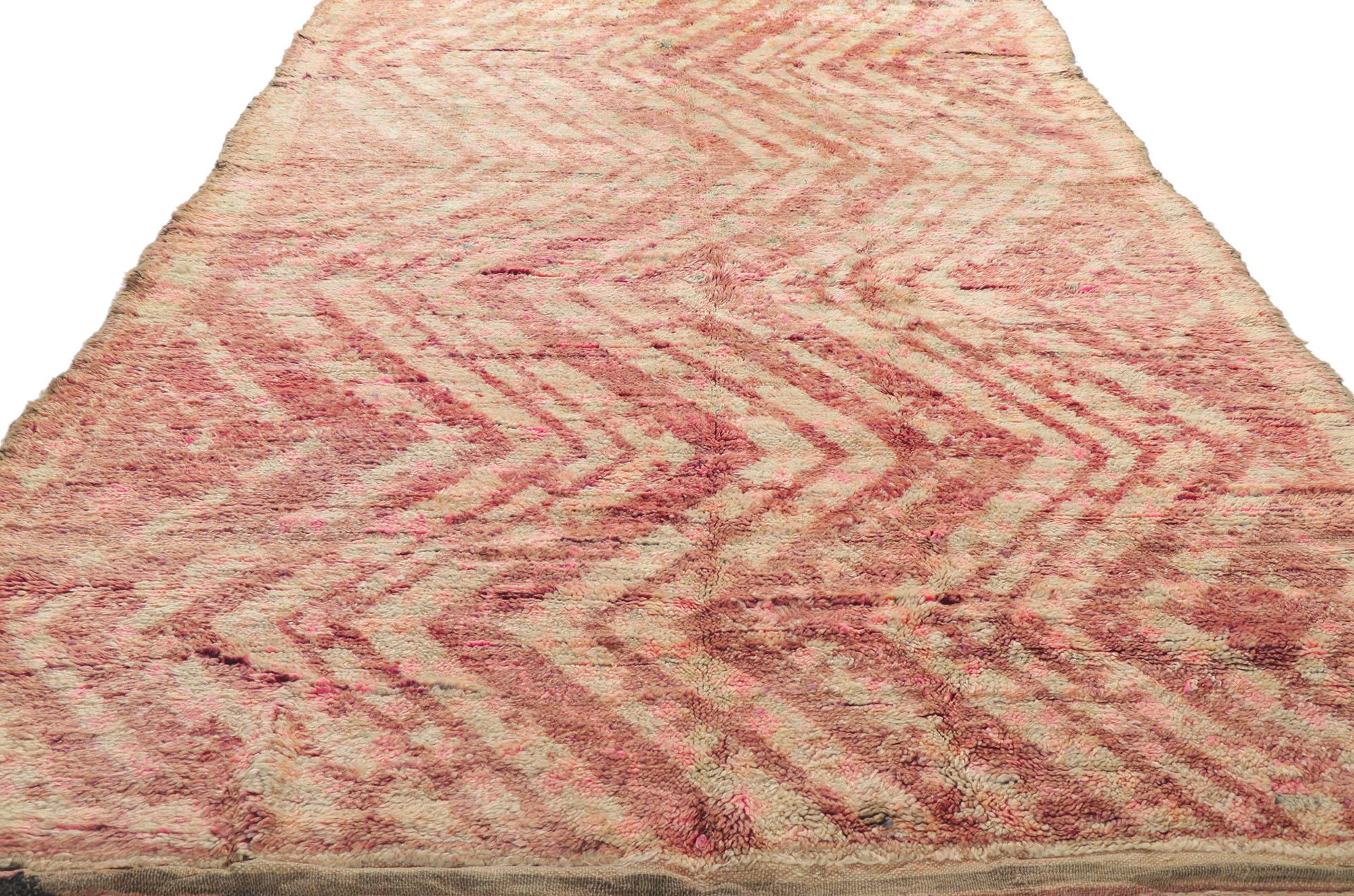 Hand-Knotted Vintage Berber Moroccan Rug, Nomadic Charm Meets Boho Chic Style For Sale