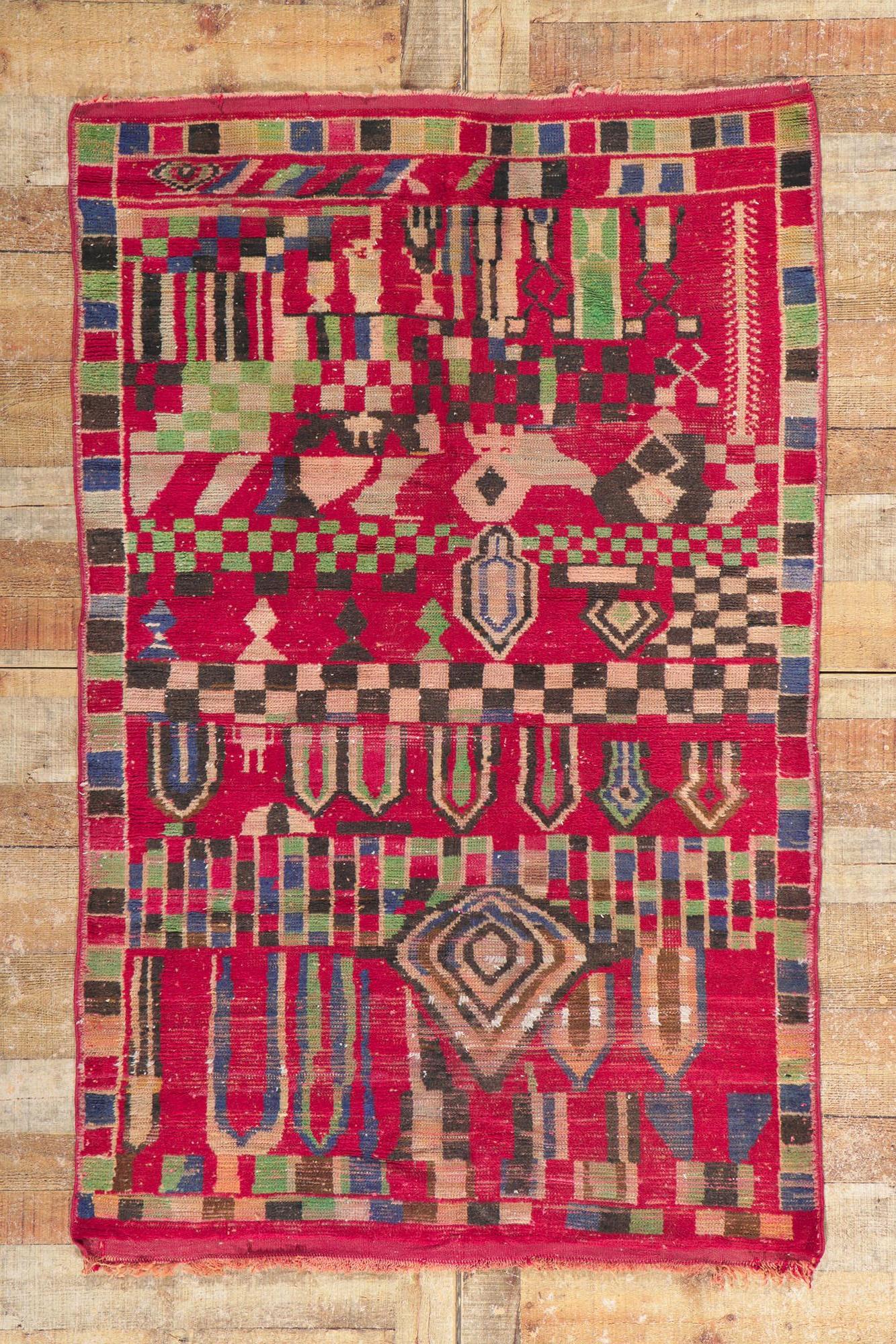 Vintage Berber Moroccan Rug with Color Block Design For Sale 2