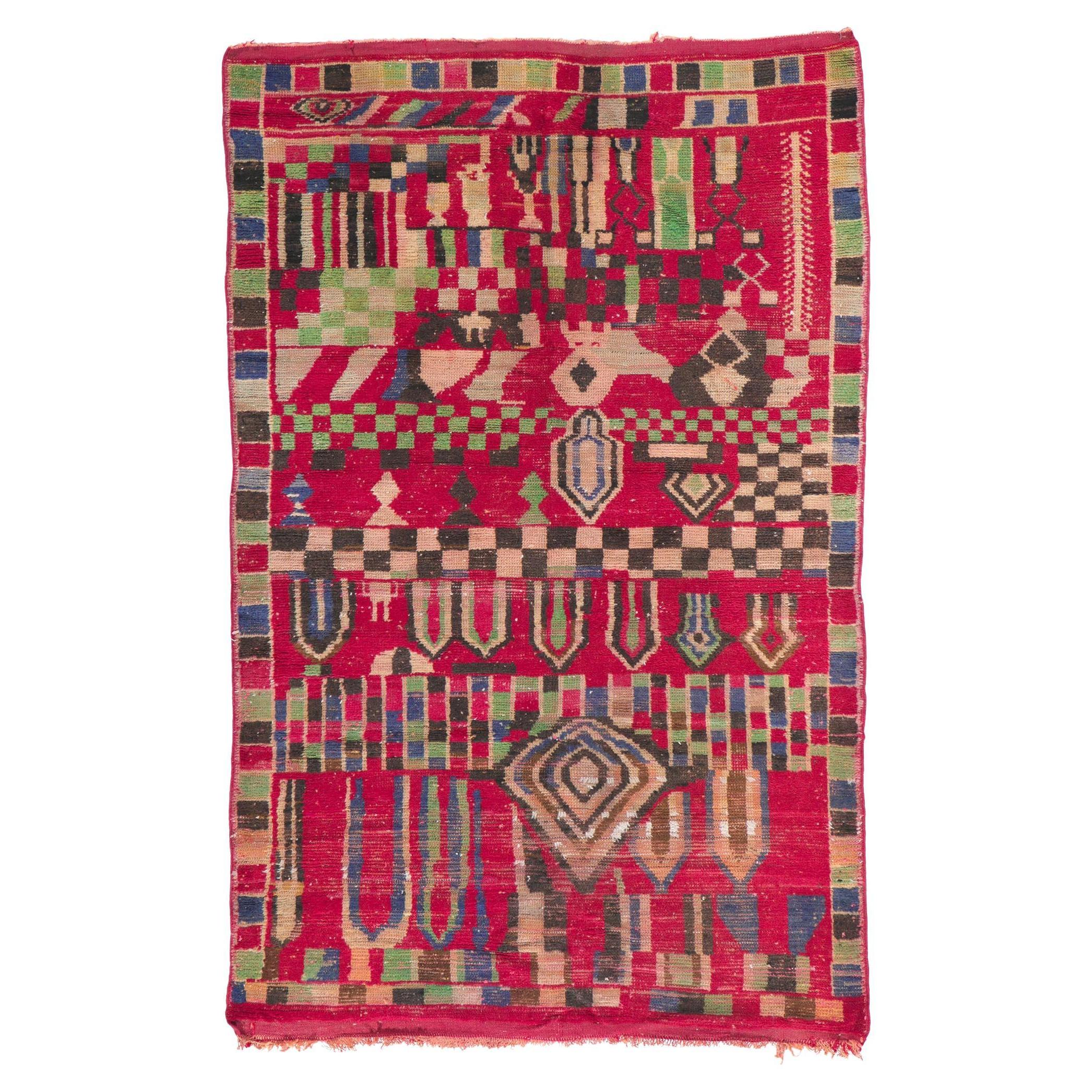 Vintage Berber Moroccan Rug with Color Block Design For Sale