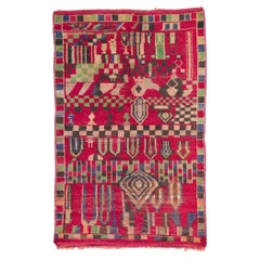 Retro Berber Moroccan Rug with Color Block Design