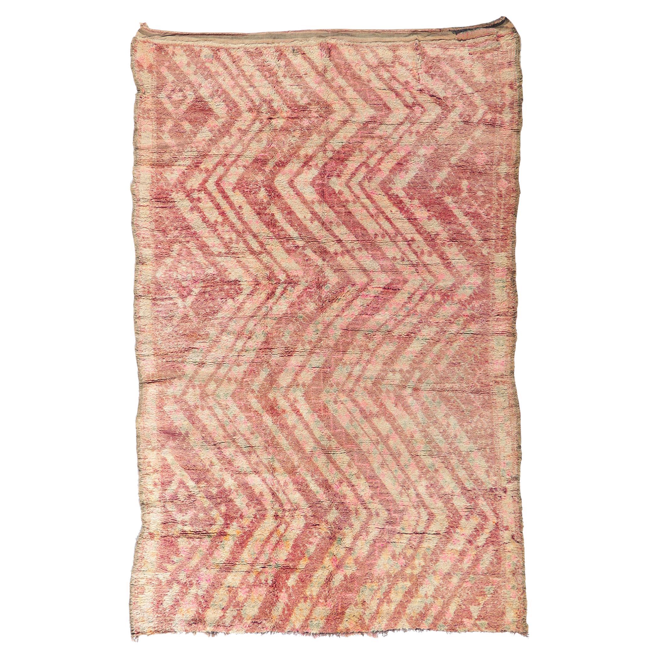 Vintage Berber Moroccan Rug, Nomadic Charm Meets Boho Chic Style For Sale