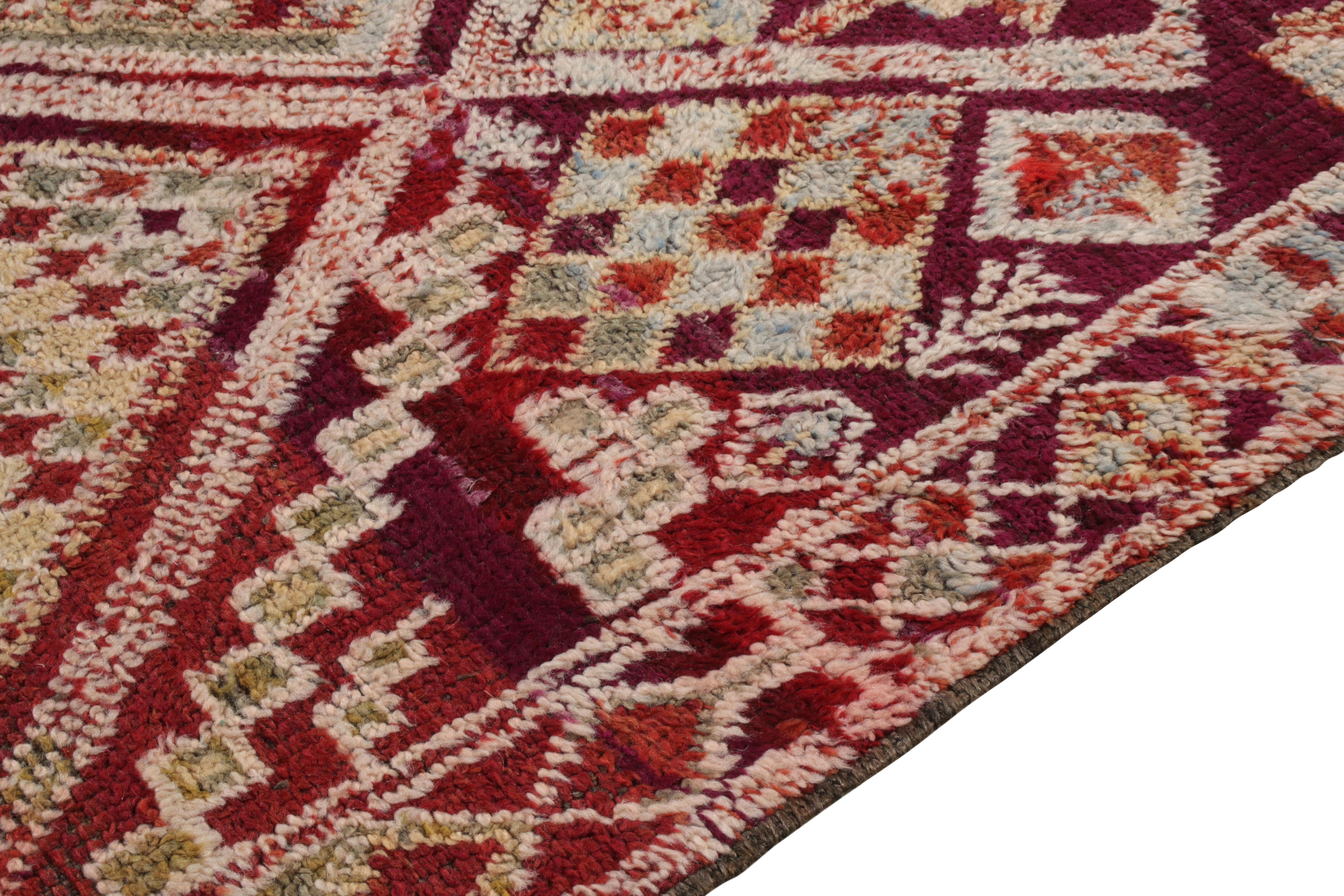 Hand-Knotted Vintage Berber Moroccan Rug in Red, White Geometric Pattern by Rug & Kilim For Sale