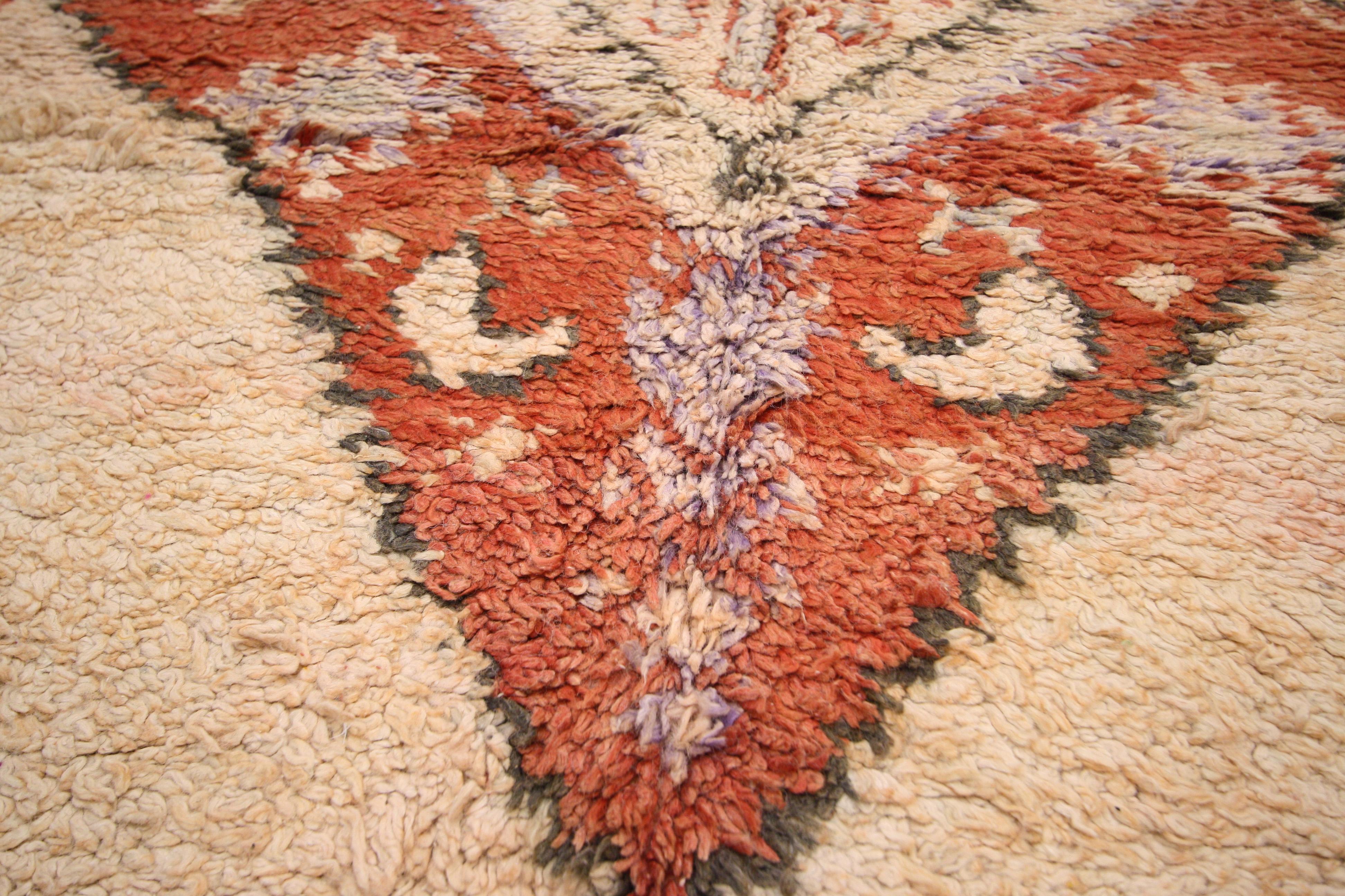 Hand-Knotted Vintage Peach Boujad Moroccan Rug, Boho Chic Meets Cozy Nomad For Sale