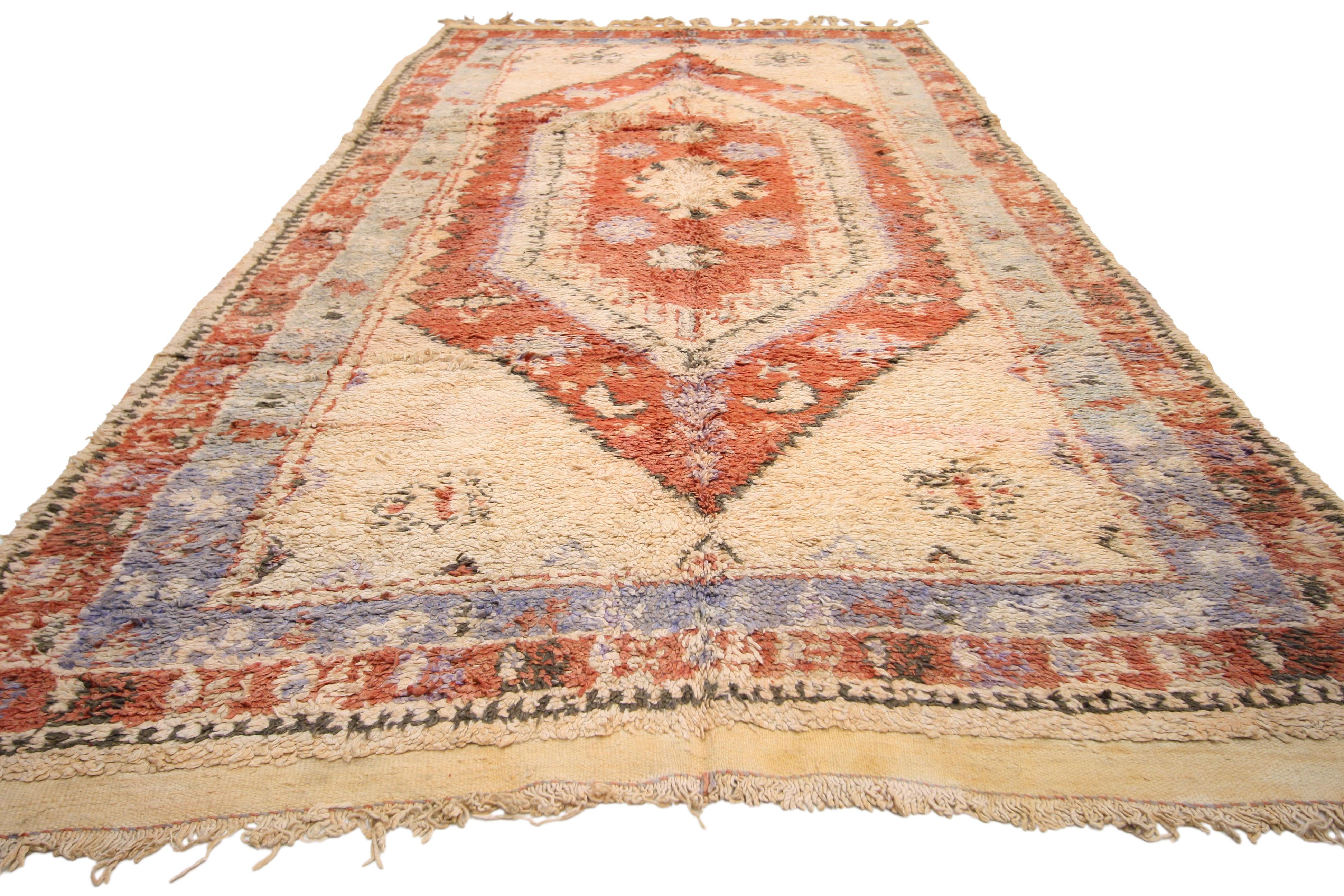 Bohemian Vintage Peach Boujad Moroccan Rug, Boho Chic Meets Cozy Nomad For Sale