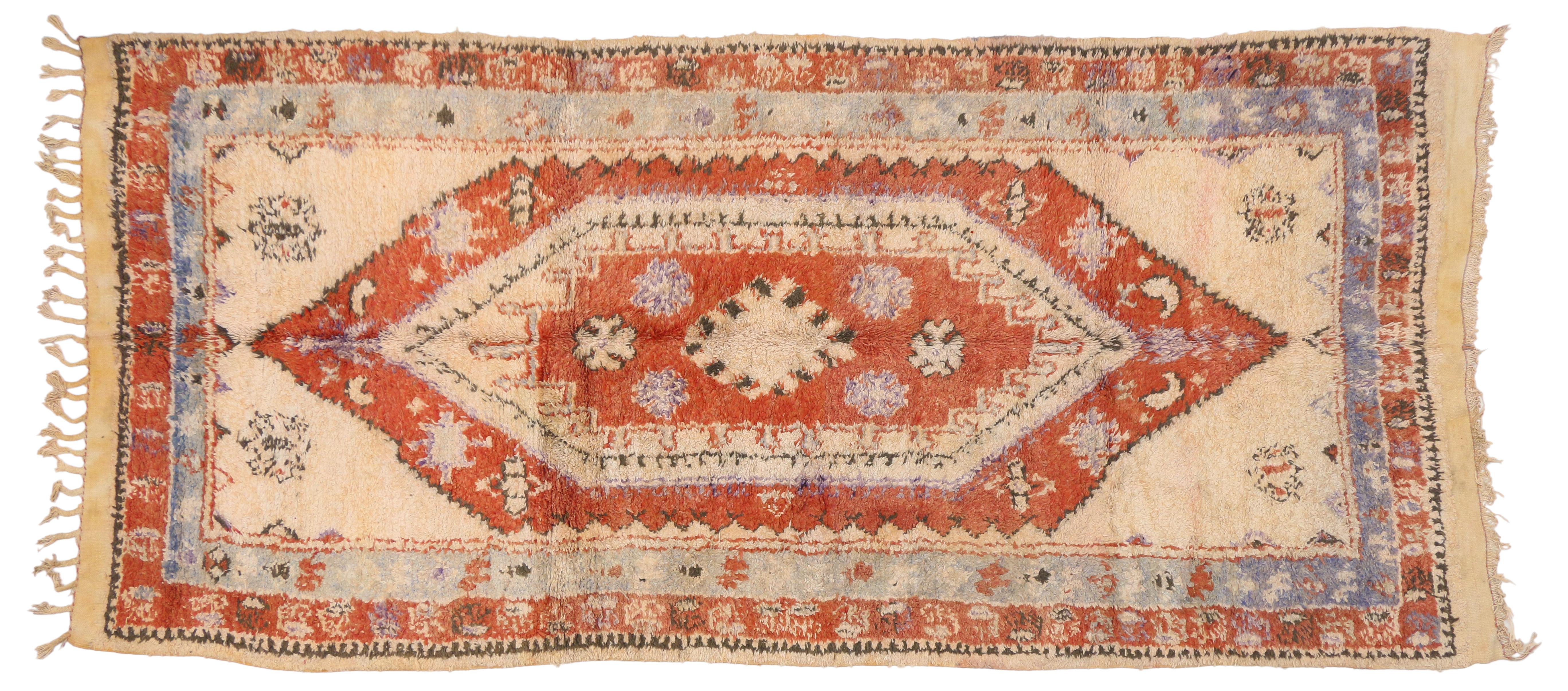 20th Century 1960's Peach Boujad Moroccan Rug, Boho Chic Meets Cozy Nomad For Sale
