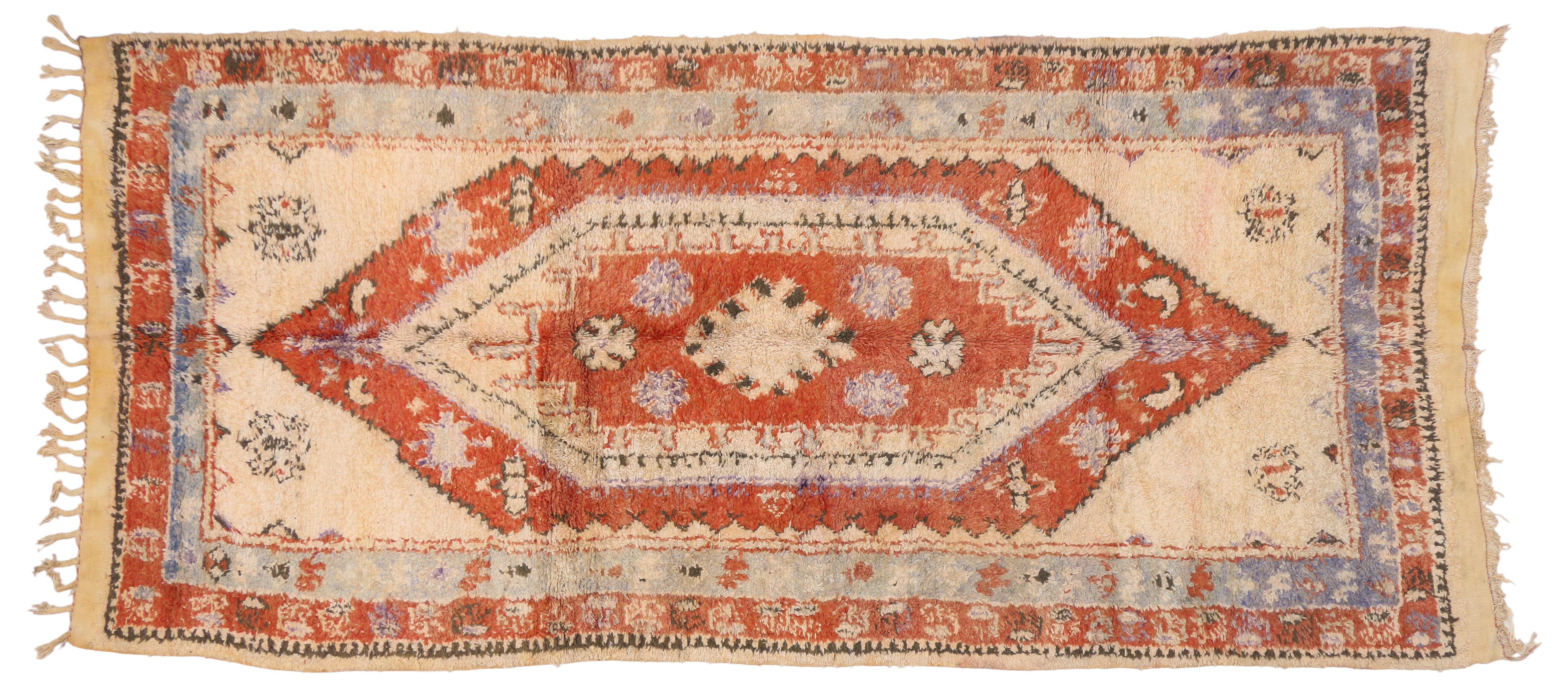 20th Century Vintage Peach Boujad Moroccan Rug, Boho Chic Meets Cozy Nomad For Sale