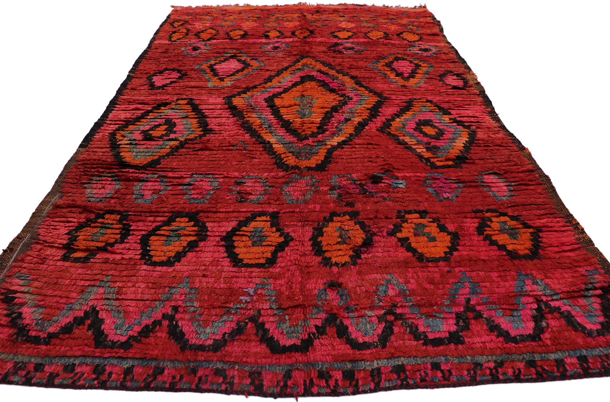 Hand-Knotted Vintage Berber Moroccan Rug, Maximalism Meets Bohemian Rhapsody For Sale