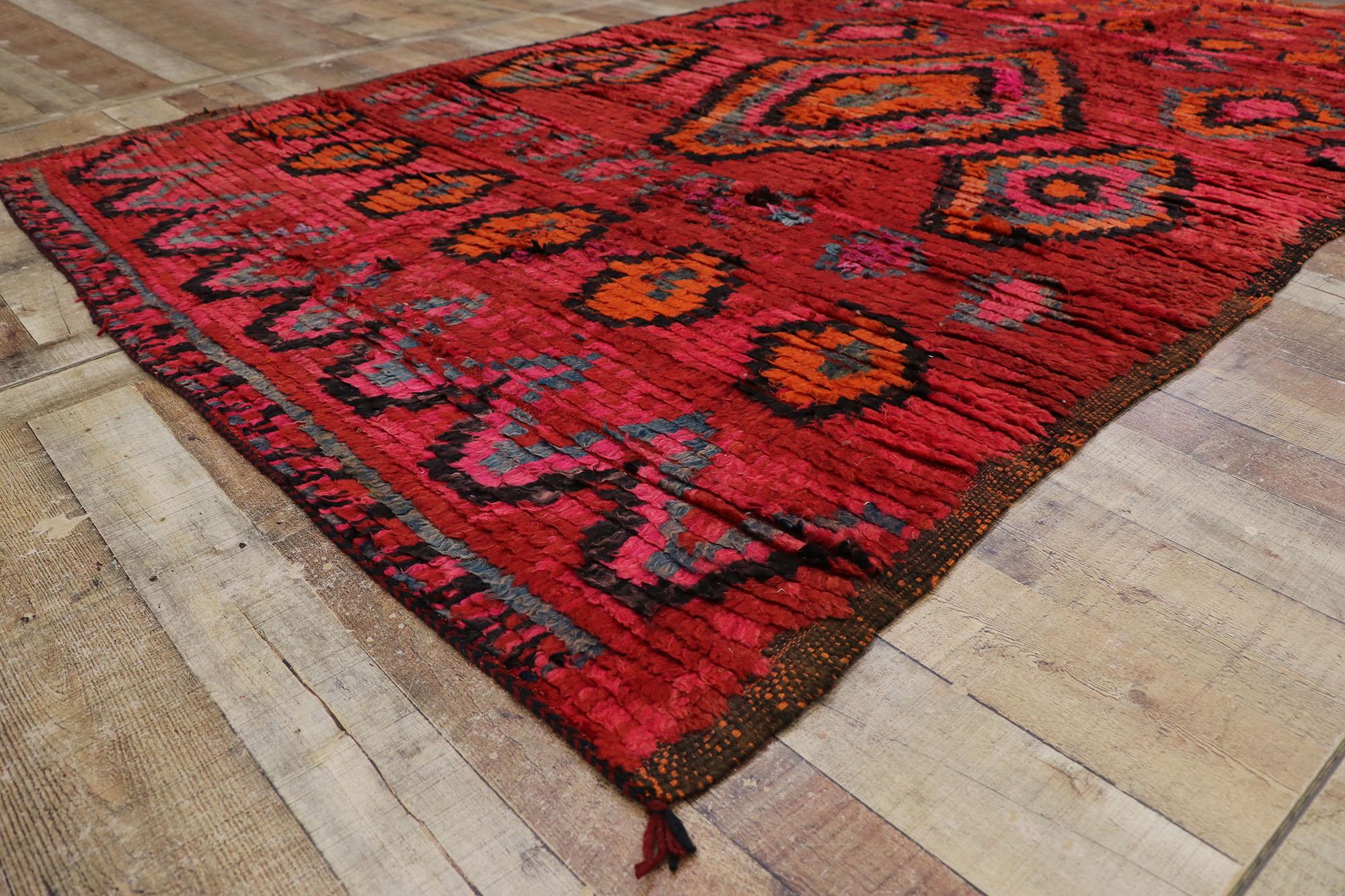 Wool Vintage Berber Moroccan Rug, Maximalism Meets Bohemian Rhapsody For Sale