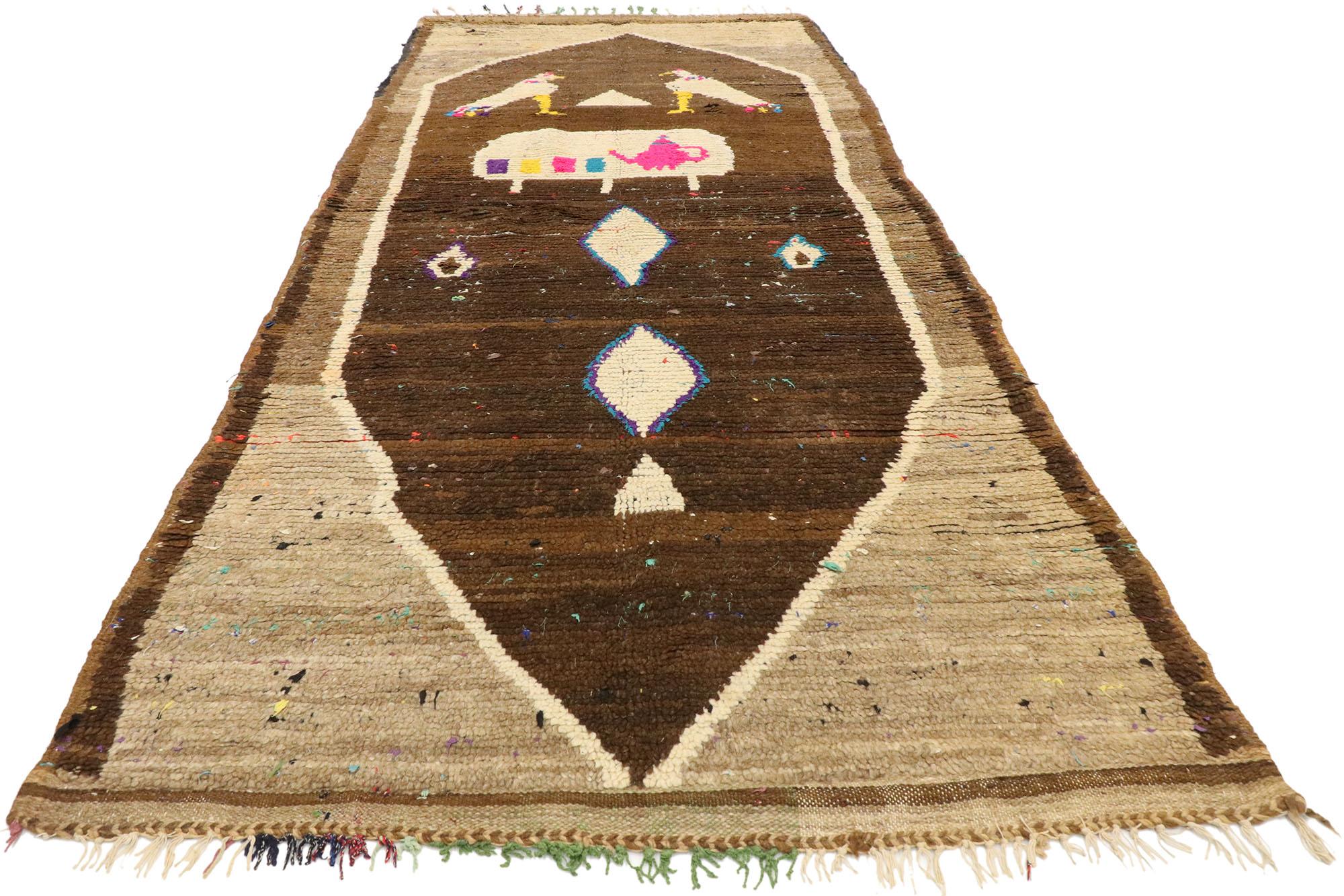 Hand-Knotted Vintage Berber Moroccan Rug, Modern Boho Chic Meets Tribal Enchantment For Sale