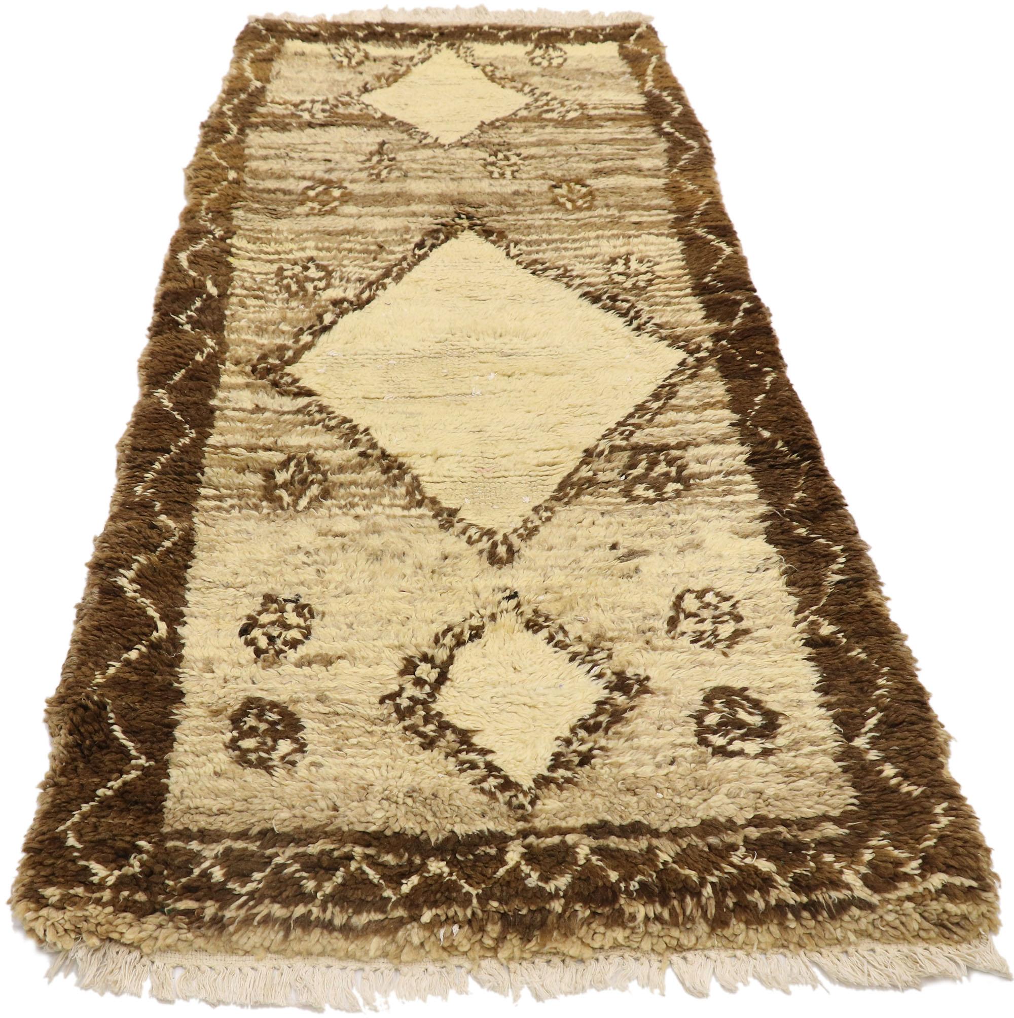 Tribal Vintage Berber Moroccan Rug, Neutral Bohemian Meets Cozy Boho For Sale