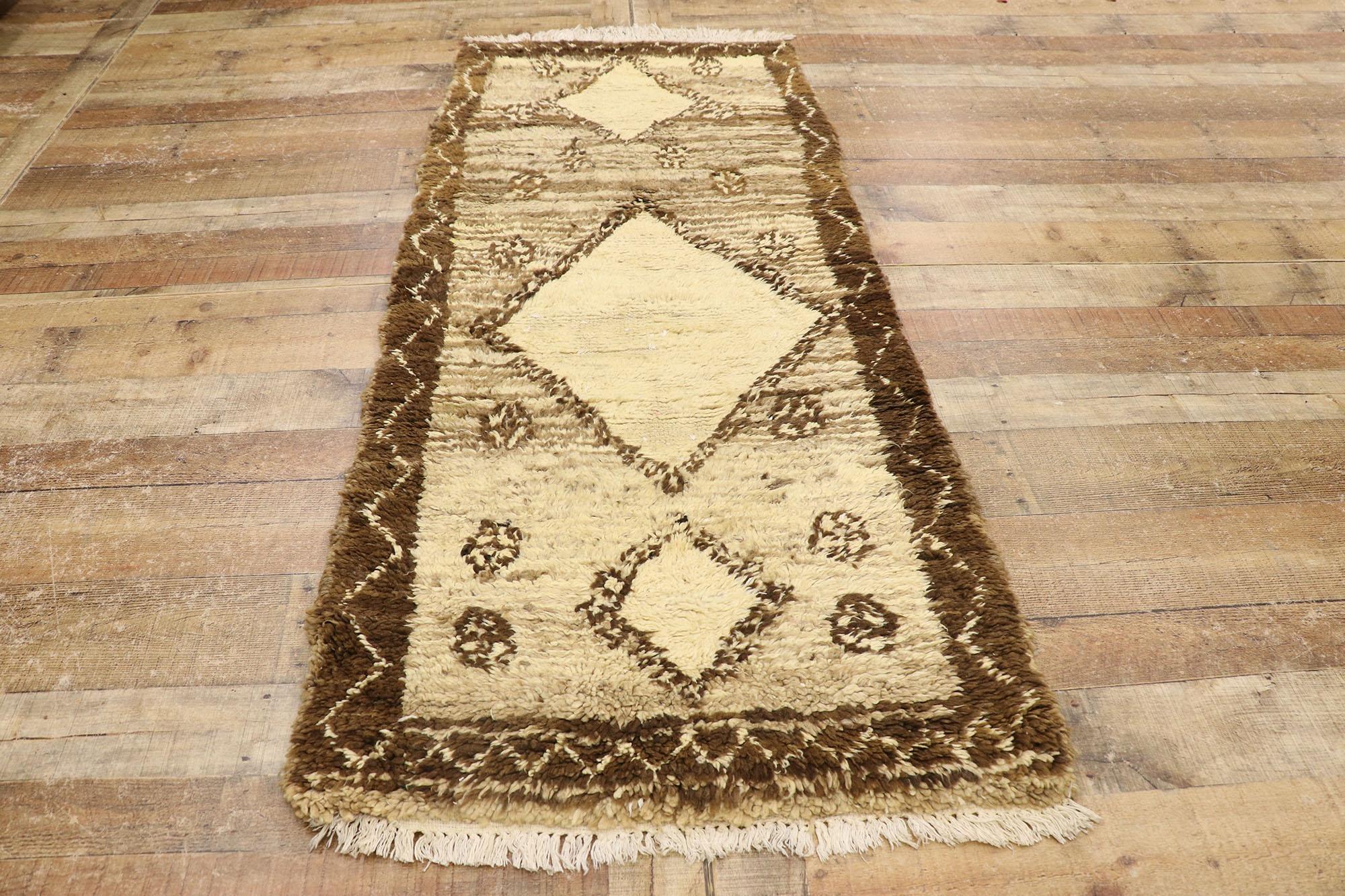 Wool Vintage Berber Moroccan Rug, Neutral Bohemian Meets Cozy Boho For Sale