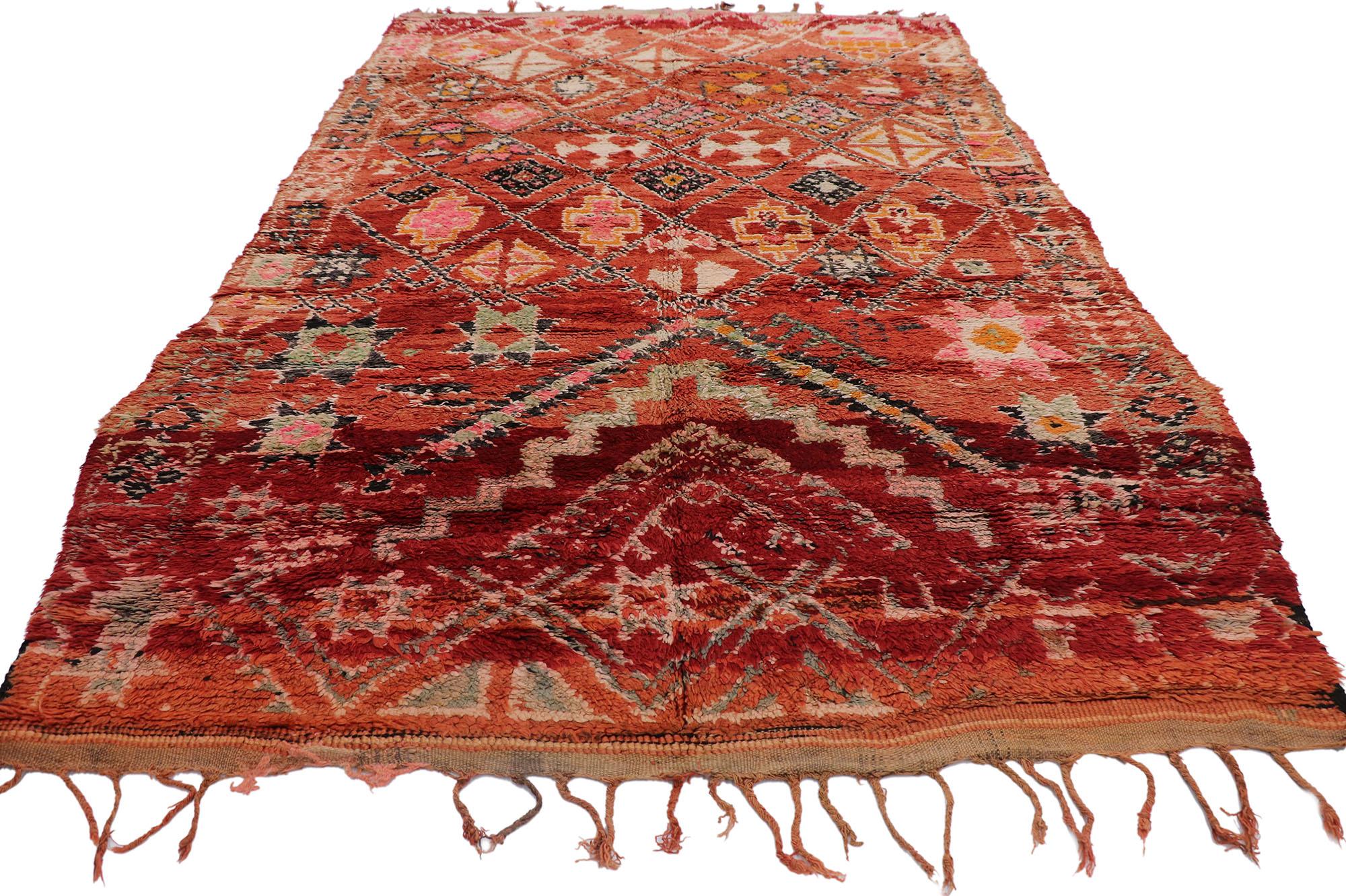 Bohemian Vintage Boujad Moroccan Rug, Nomadic Charm Meets Boho Chic Style For Sale
