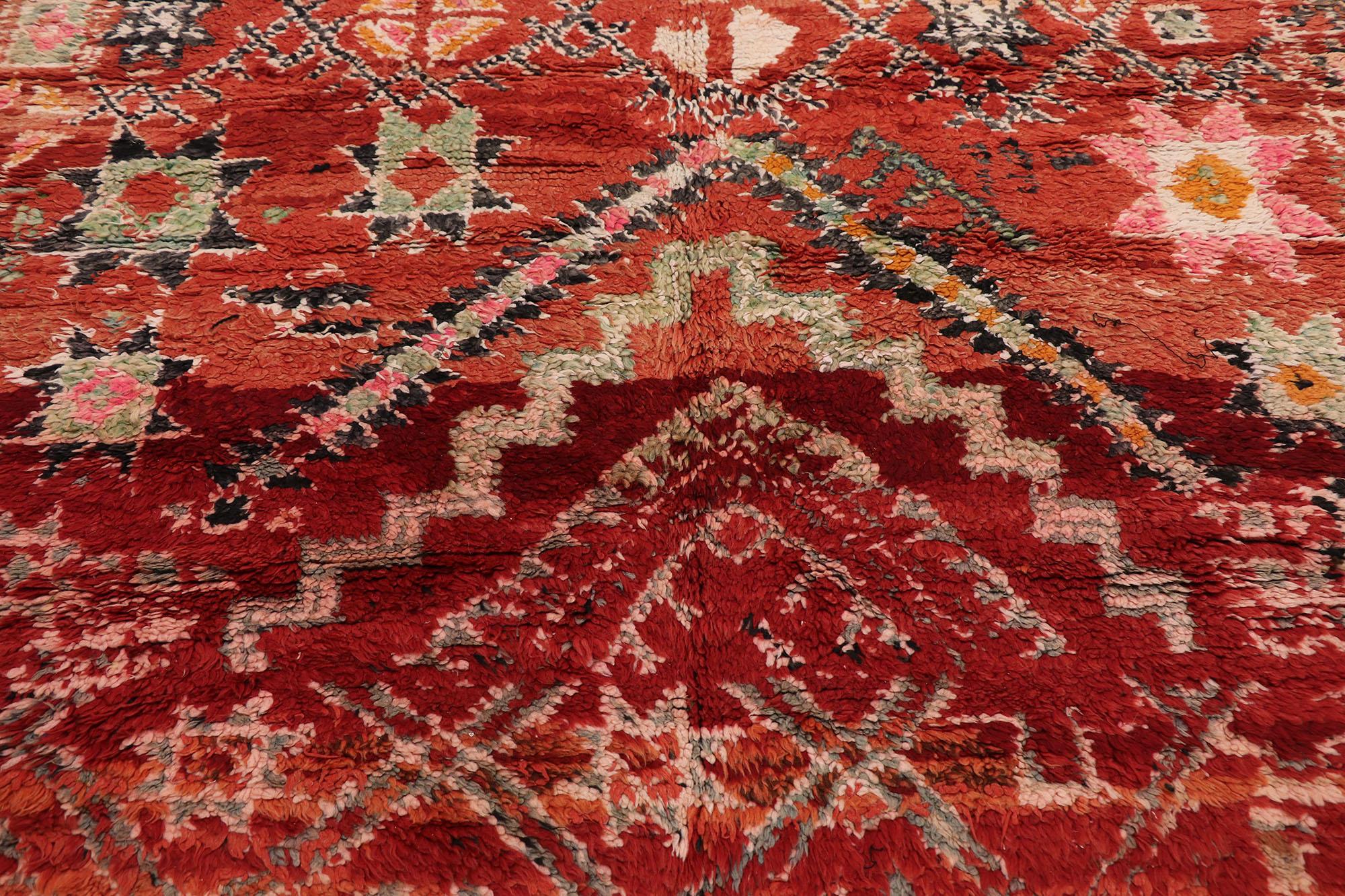 Hand-Knotted Vintage Boujad Moroccan Rug, Nomadic Charm Meets Boho Chic Style For Sale
