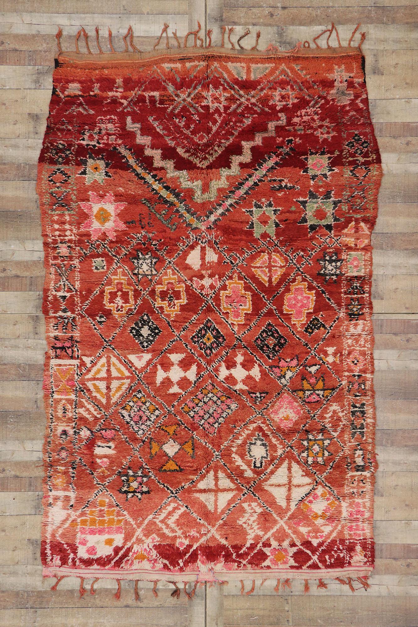 Wool Vintage Boujad Moroccan Rug, Nomadic Charm Meets Boho Chic Style For Sale