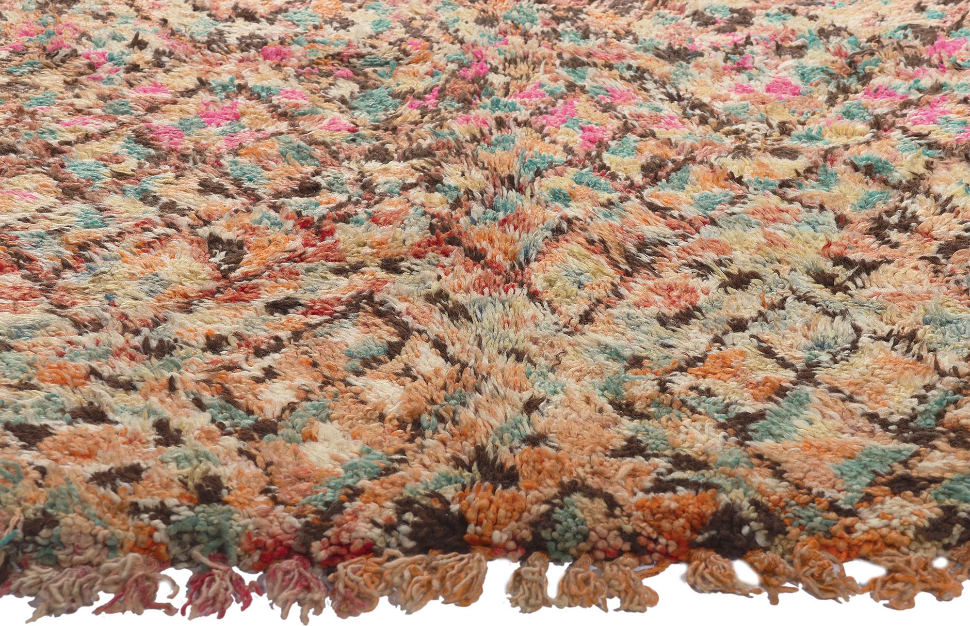 Hand-Knotted Vintage Beni MGuild Moroccan Rug, Nomadic Charm Meets Boho Chic Style For Sale