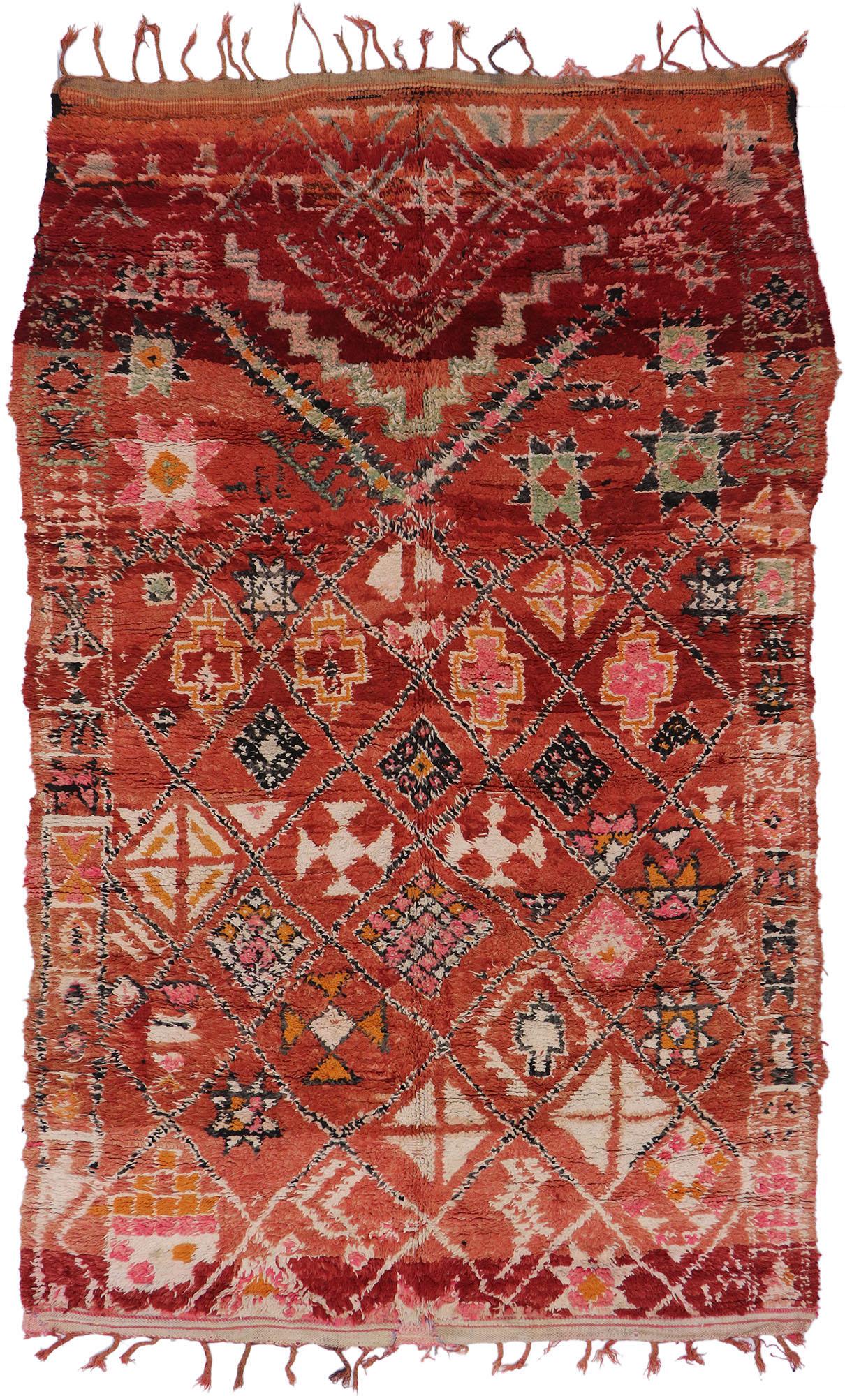 Vintage Boujad Moroccan Rug, Nomadic Charm Meets Boho Chic Style For Sale 1