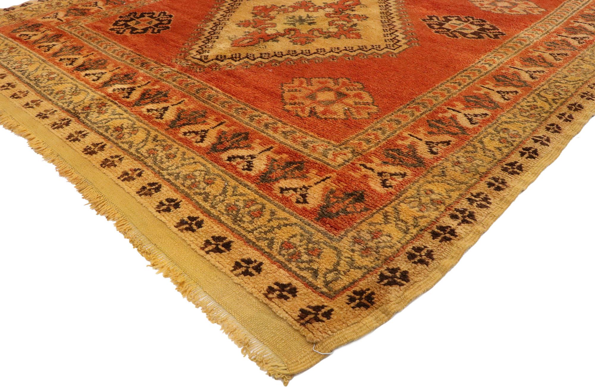 20211 Vintage Berber Moroccan Rug, 05'03 x 10'01. 
Nomadic charm meets Pacific Northwest style in this hand knotted wool vintage Berber Moroccan rug. The distinctive tribal design and spicy earth-tone color palette woven into this piece work