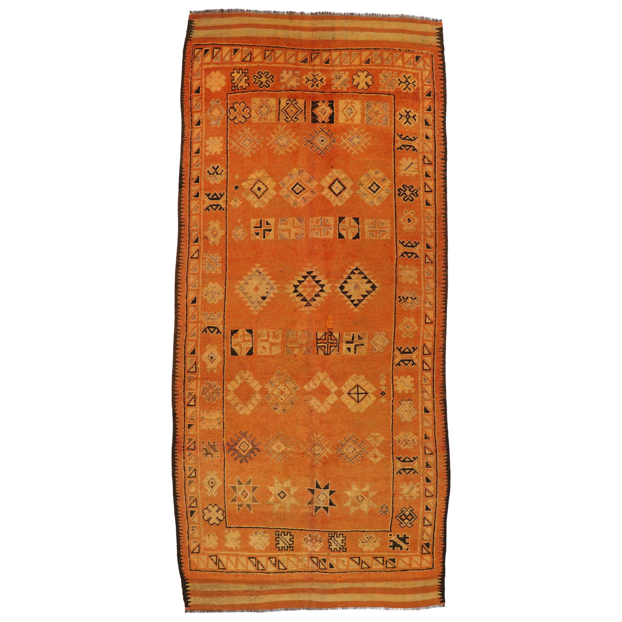 Vintage Berber Moroccan Rug Runner with Tribal Style
