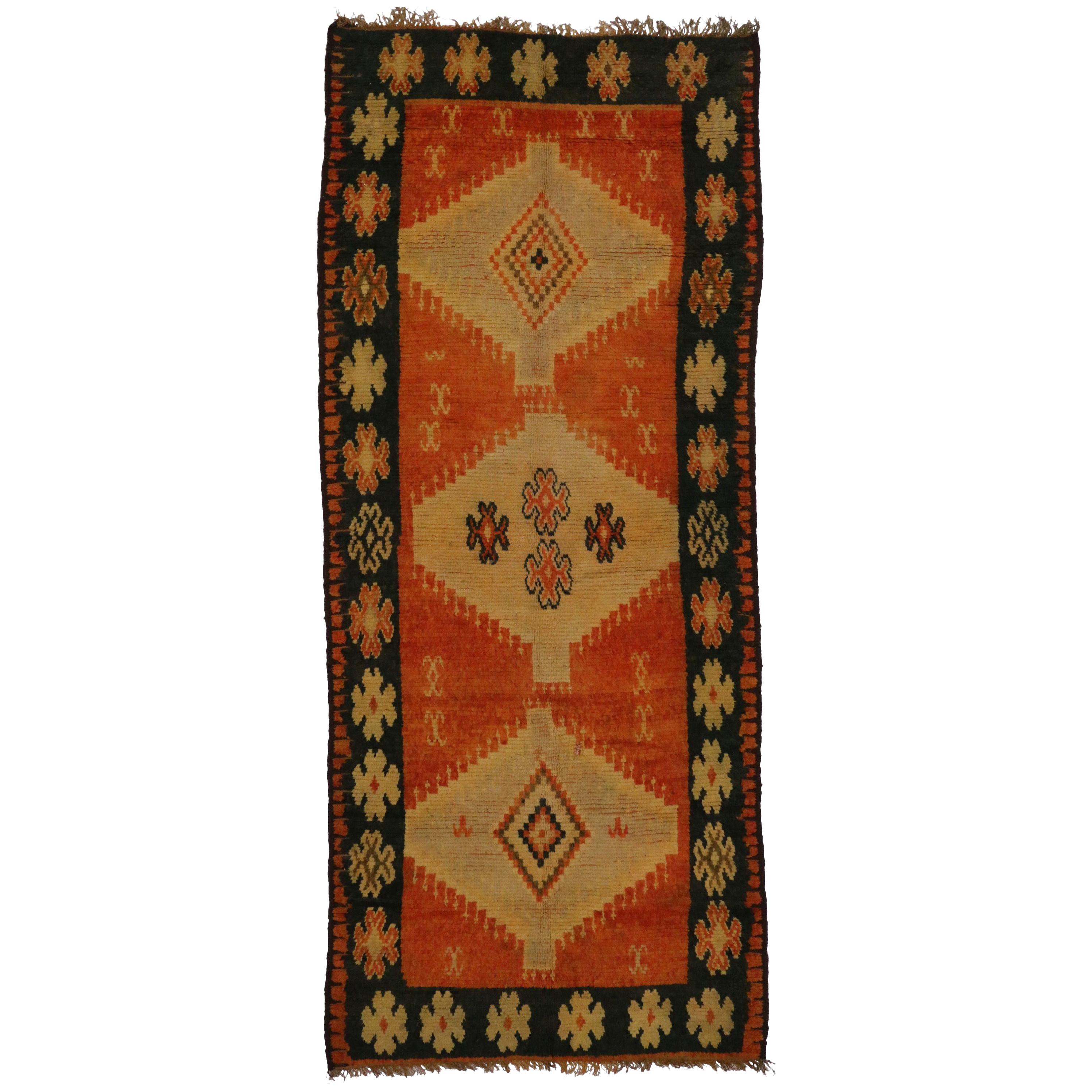 Vintage Berber Moroccan Rug with Judaic Star of David, Wide Hallway