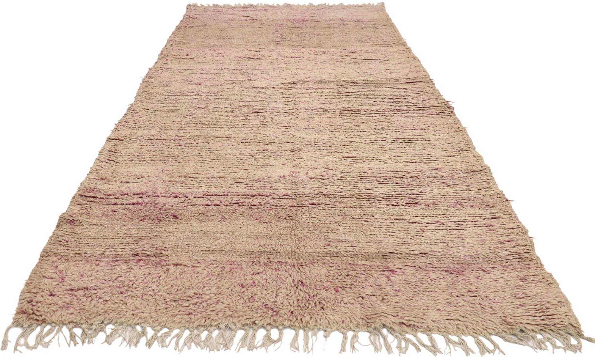 Hand-Knotted Vintage Berber Moroccan Shag Rug, Hallway Runner with Bohemian Style