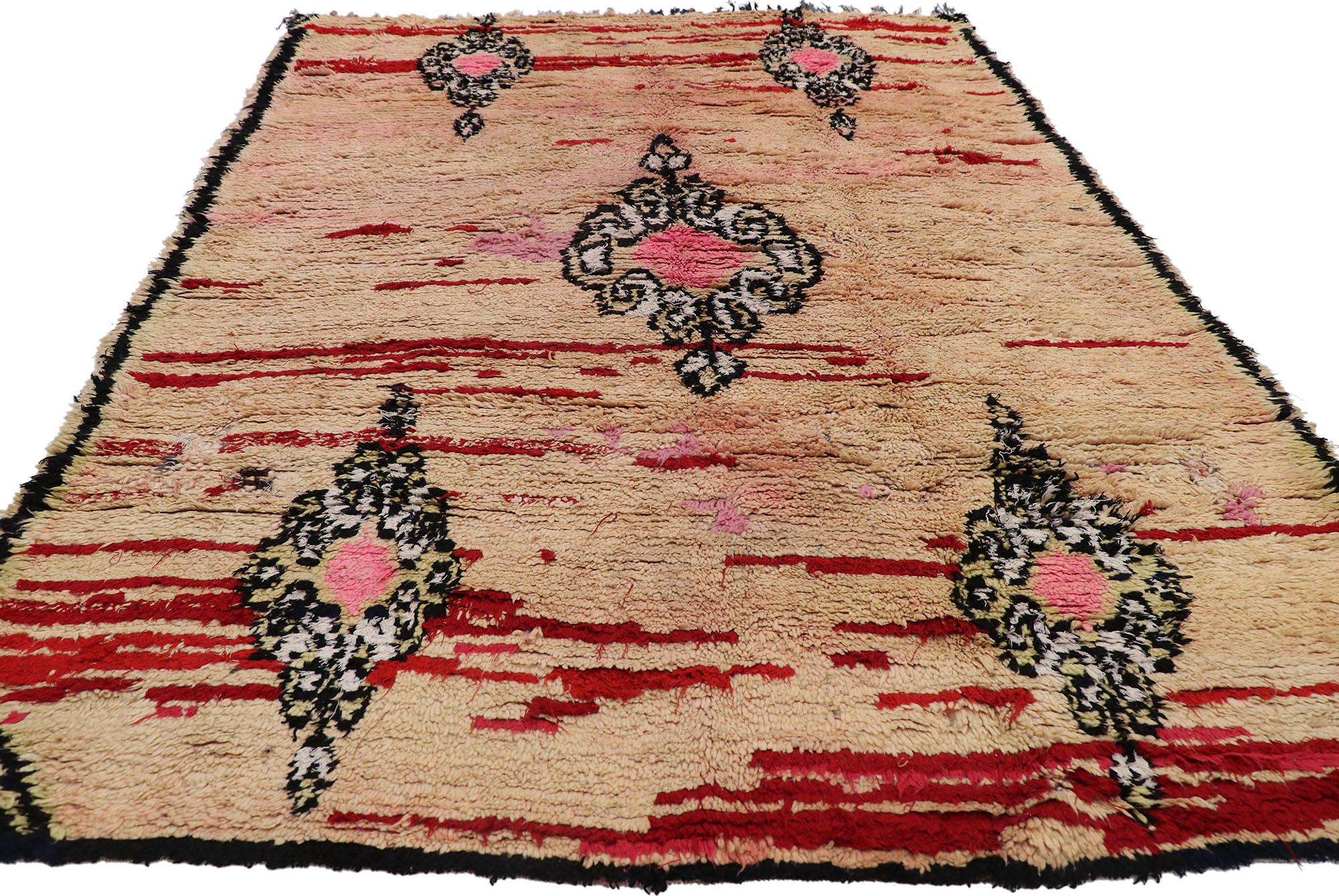 Bohemian Vintage Berber Moroccan Rug, Wabi-Sabi Meets Laid-Back Luxury For Sale