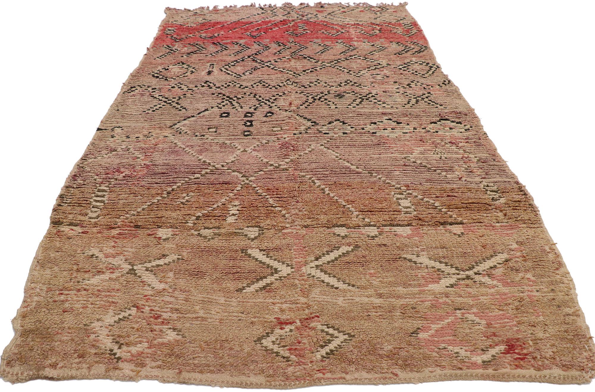 Hand-Knotted Vintage Berber Moroccan Rug, Wabi-Sabi Meets Rustic Charm For Sale