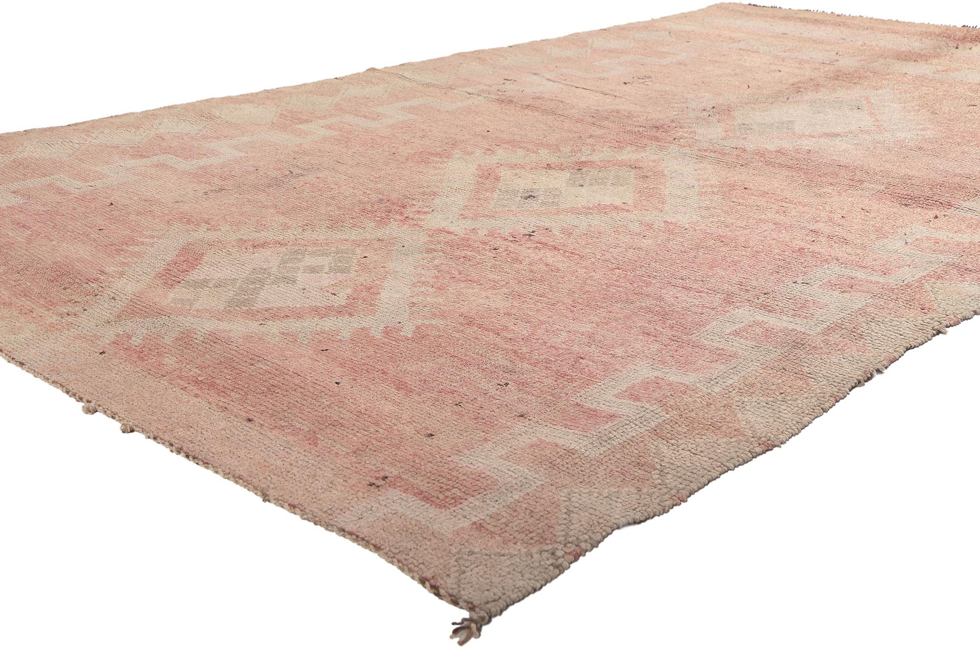 20954 Vintage Pink Boujad Moroccan Rug, 05'02 x 09'00. Celebrate the vibrant spirit of Boujad rugs, originating from the lively city of Boujad in the Khouribga region. These Moroccan rugs are cherished for their eccentric and artistic designs.