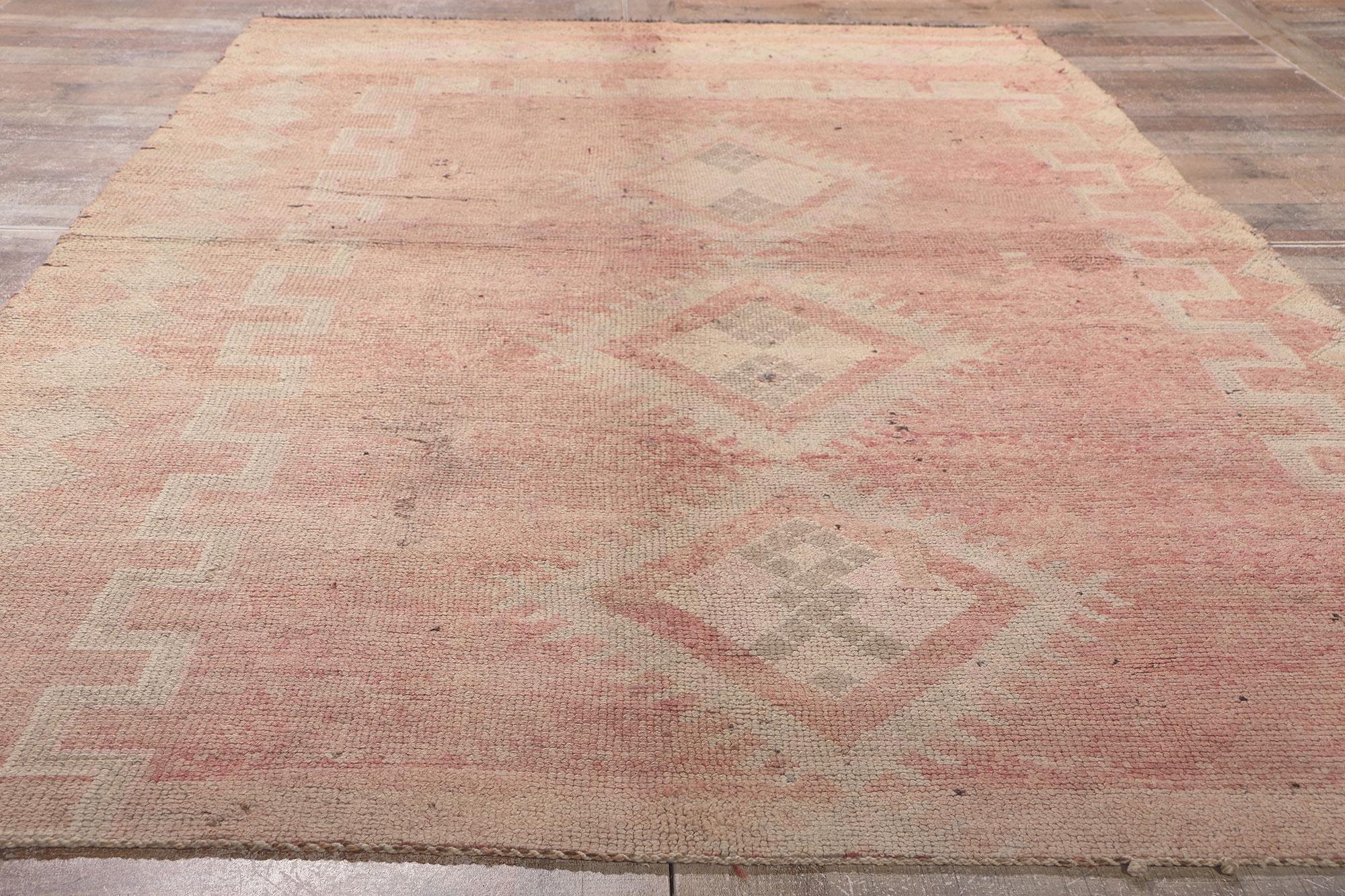 Wool Vintage Pink Boujad Moroccan Rug, Tribal Enchantment Meets Cozy Hygge For Sale