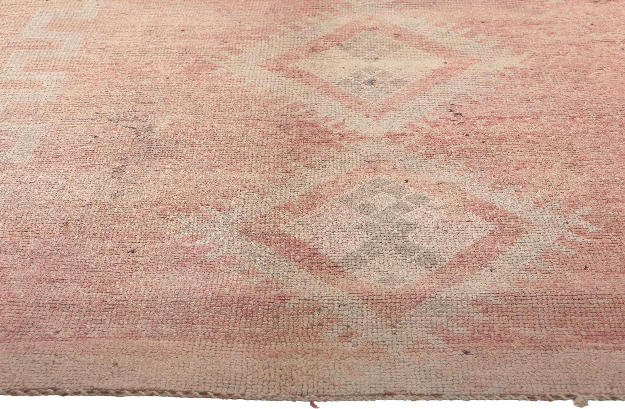 Bohemian Vintage Pink Boujad Moroccan Rug, Tribal Enchantment Meets Cozy Hygge For Sale