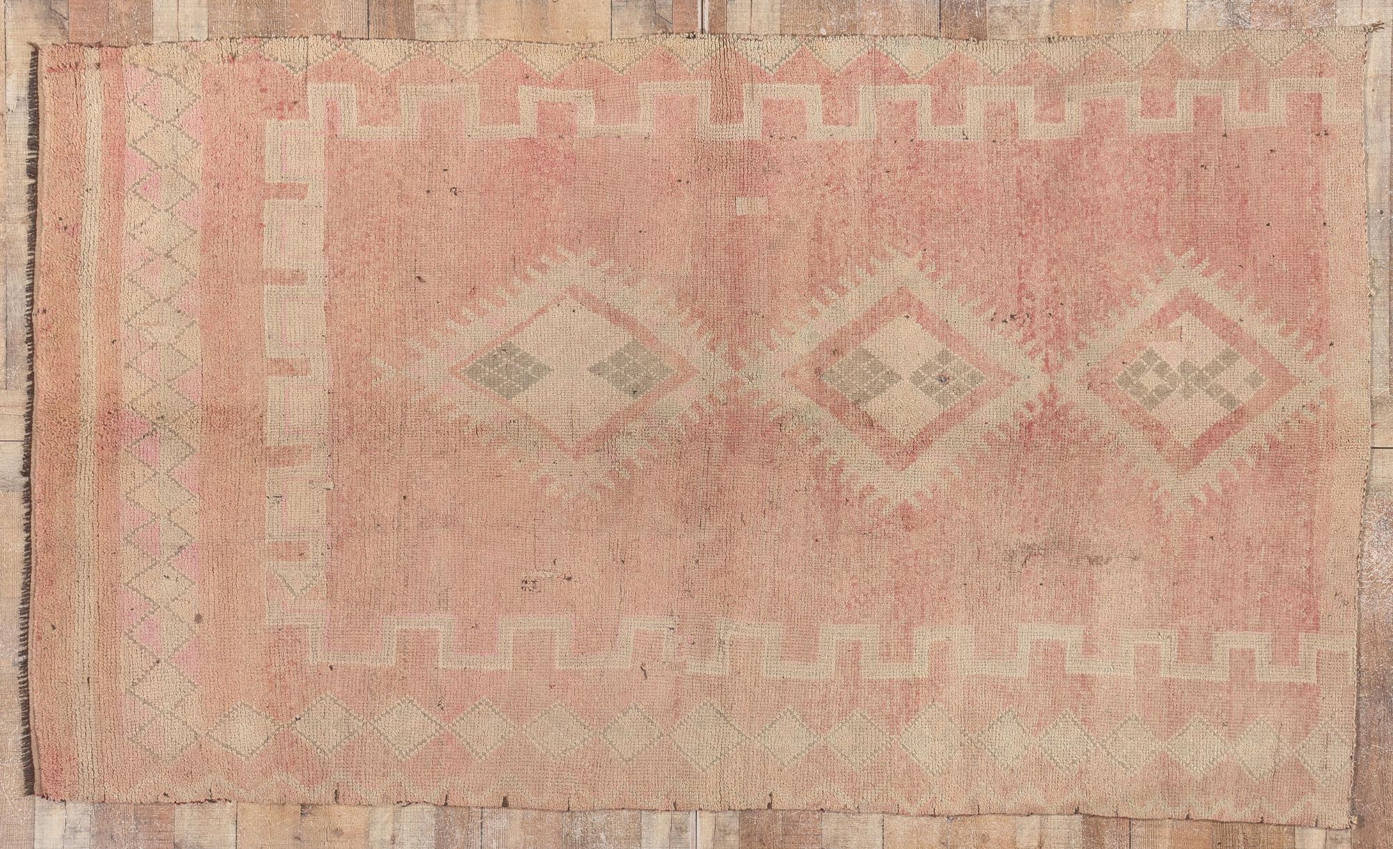 Vintage Pink Boujad Moroccan Rug, Tribal Enchantment Meets Cozy Hygge For Sale 2