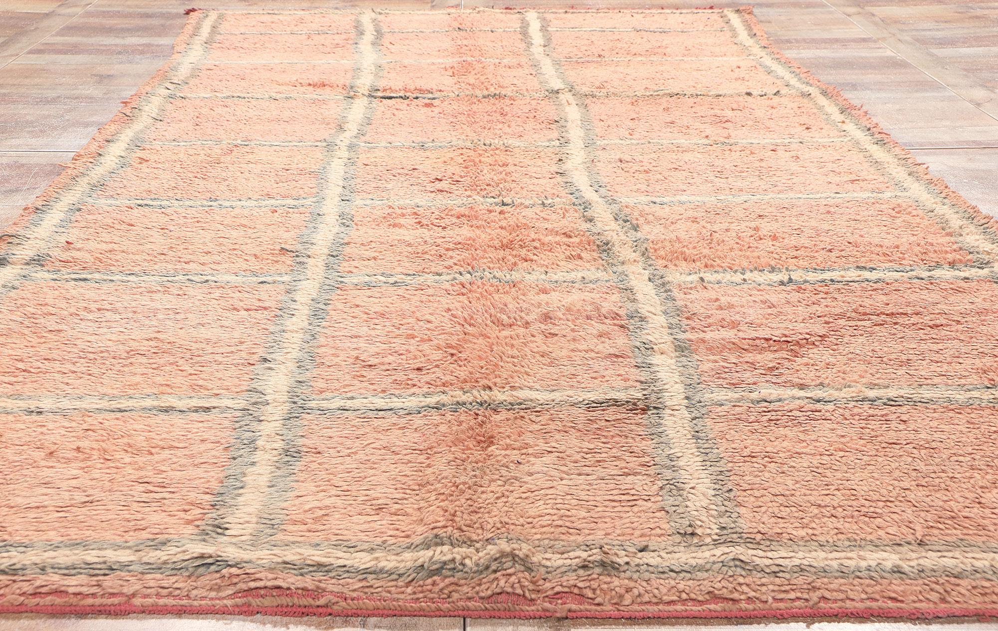 Wool Vintage Pink Boujad Moroccan Rug, Modern Boho Chic Meets Cozy Hygge For Sale